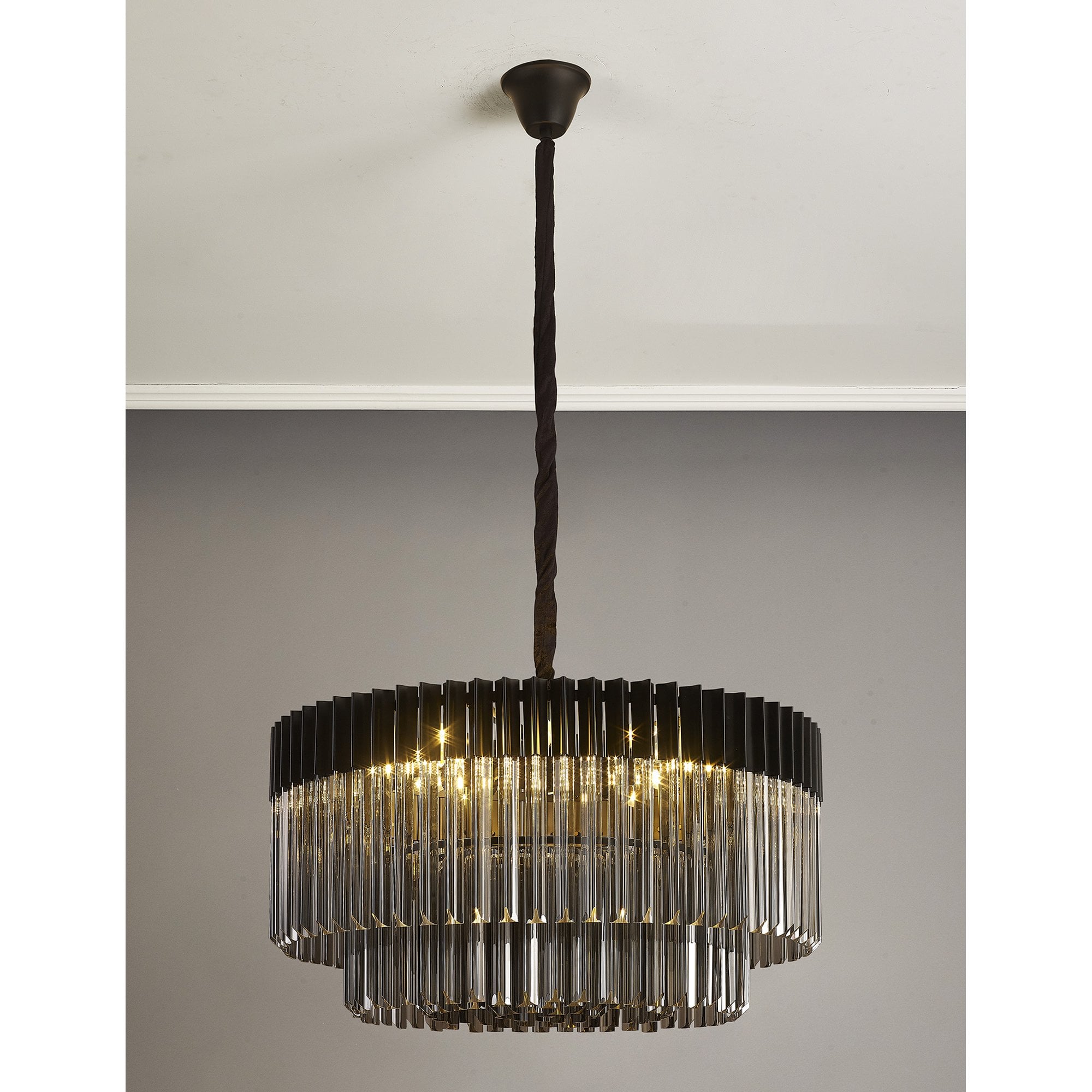 Donard Matt Black 12 Light Pendant with Smoked Glass
