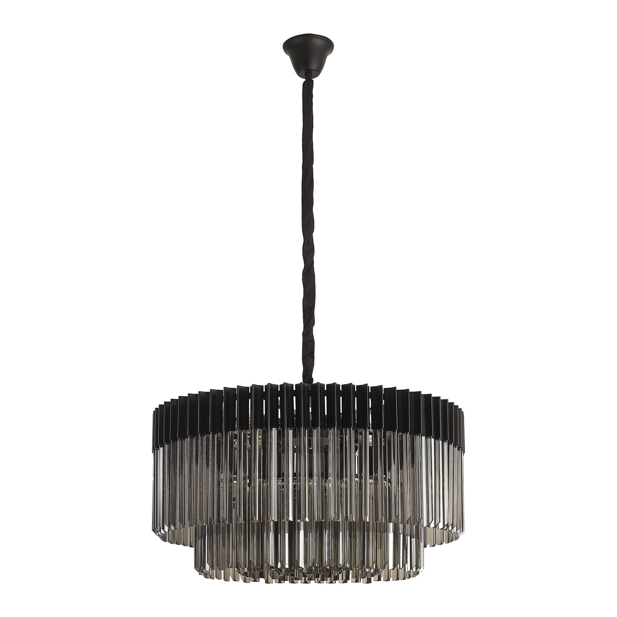 Donard Matt Black 12 Light Pendant with Smoked Glass