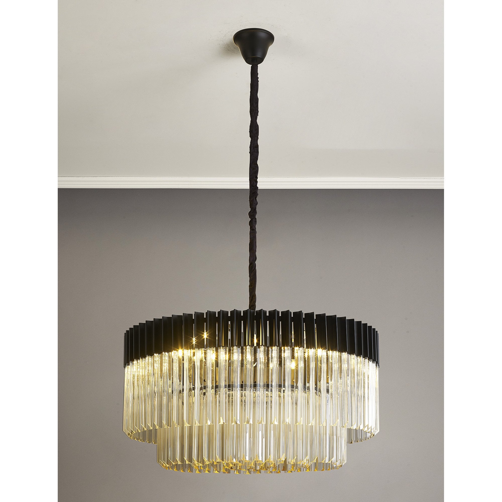 Donard Matt Black 12 Light Pendant with Cognac Glass