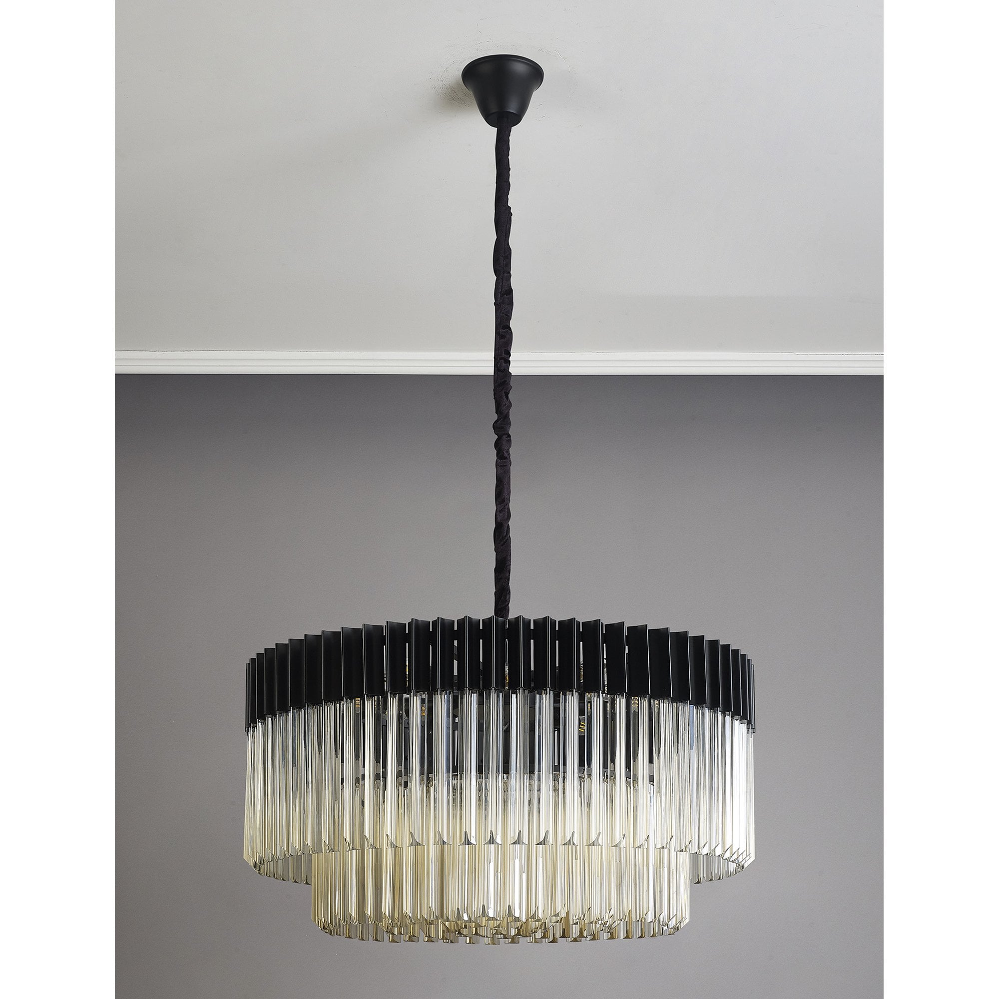 Donard Matt Black 12 Light Pendant with Cognac Glass