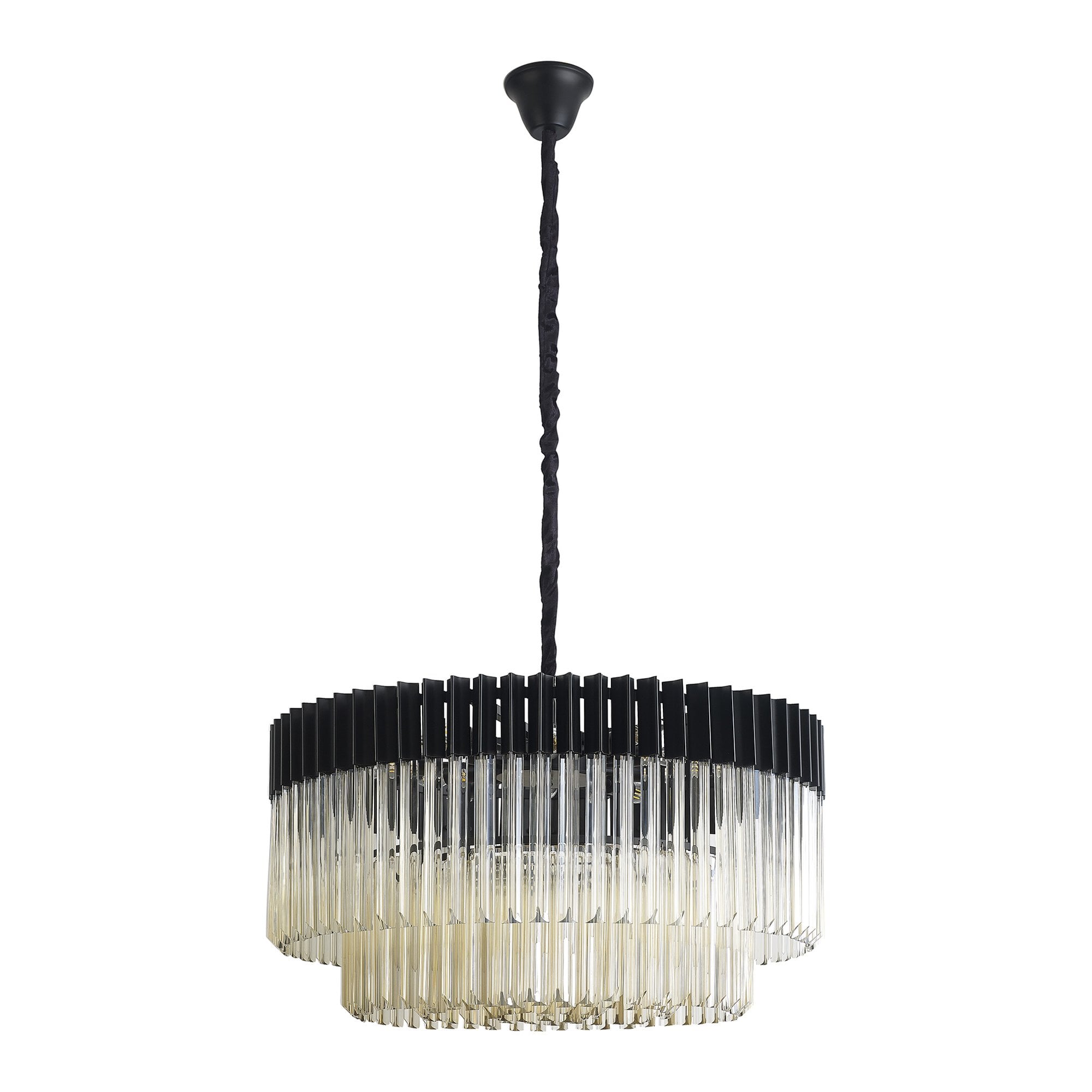 Donard Matt Black 12 Light Pendant with Cognac Glass