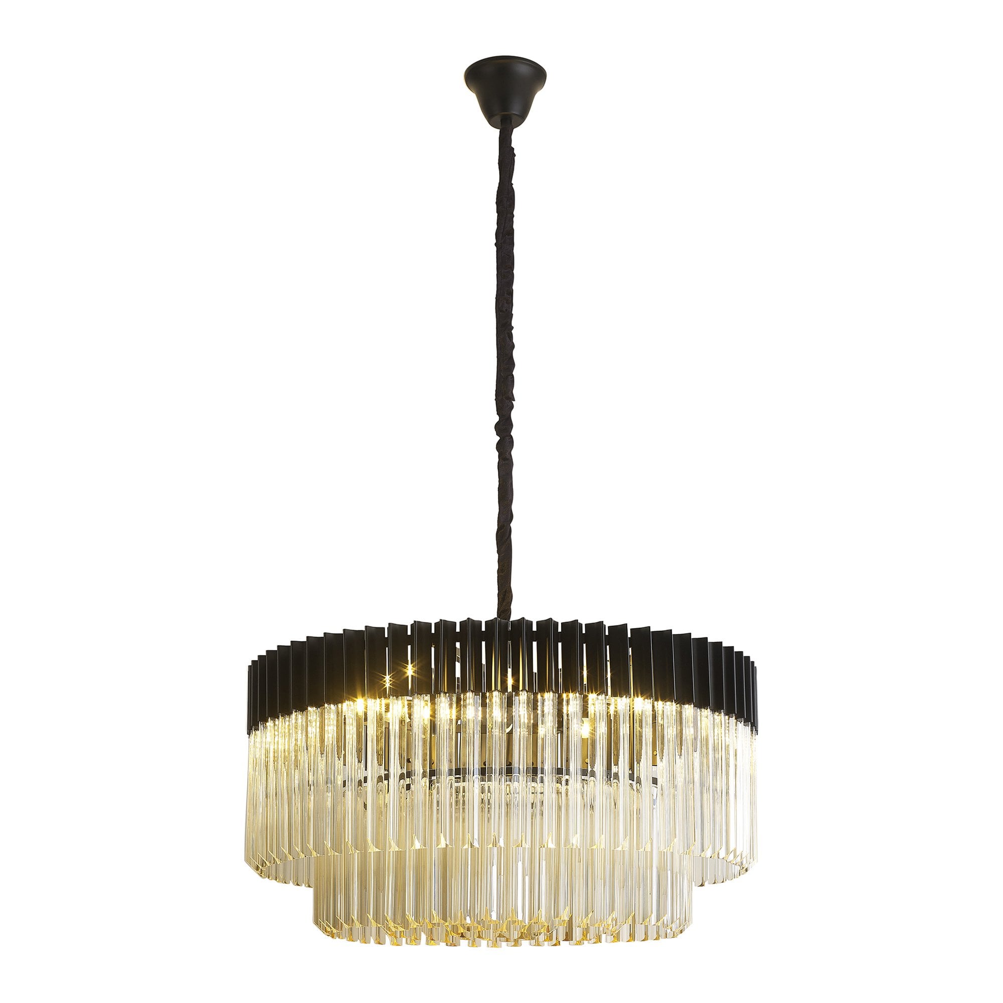 Donard Matt Black 12 Light Pendant with Cognac Glass