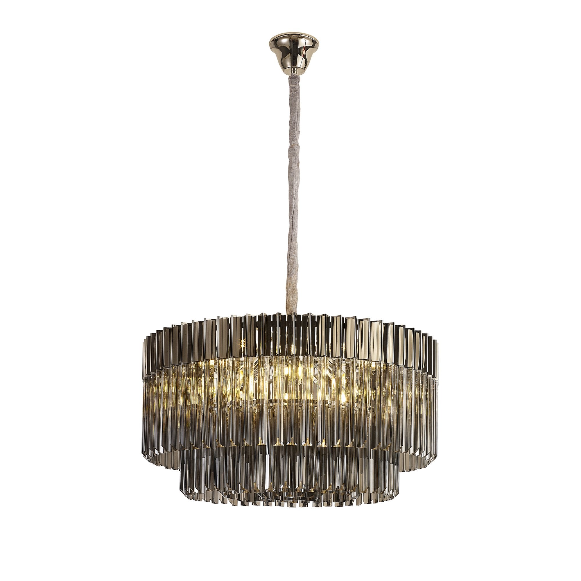 Donard Polished Nickel 12 Light Pendant with Smoked Glass