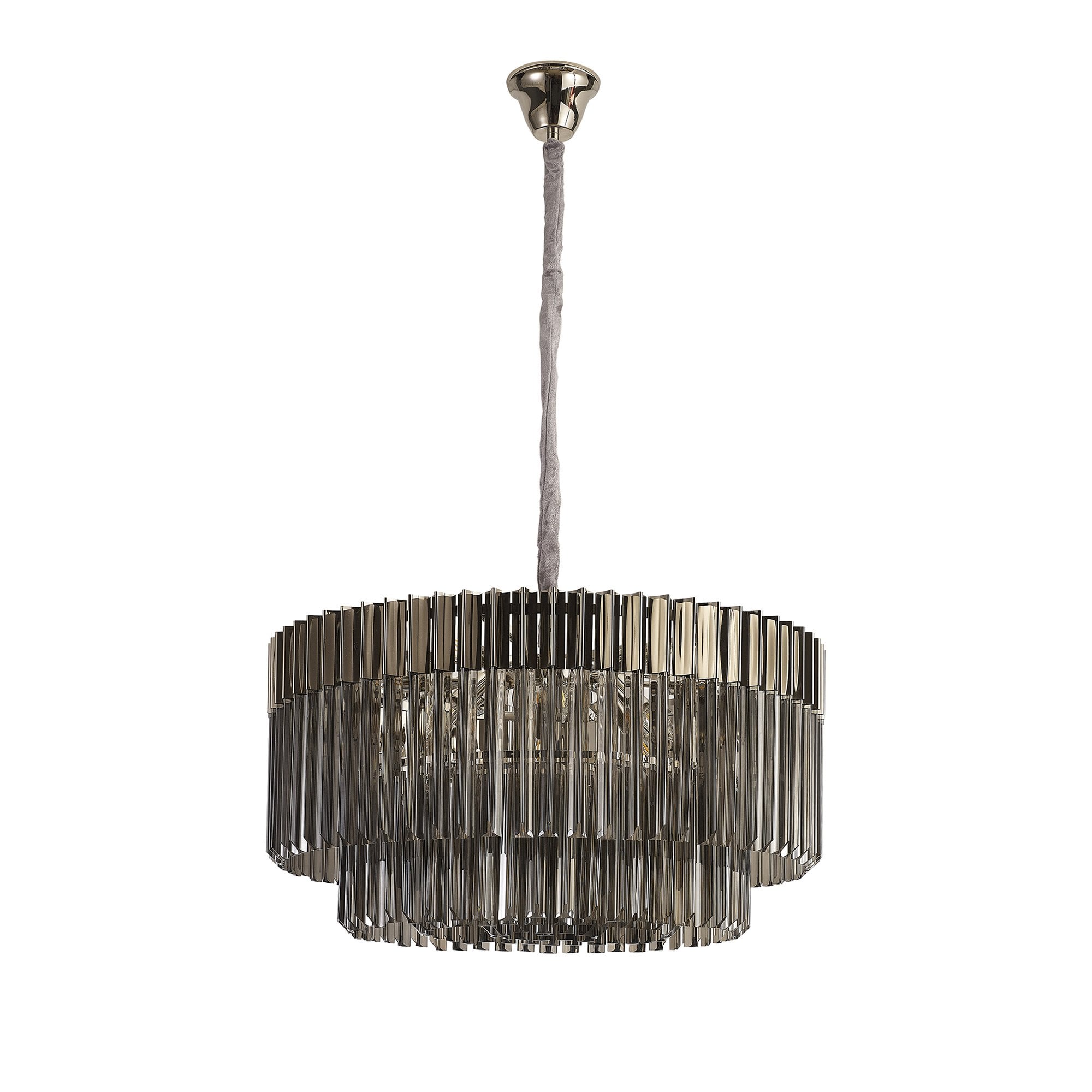 Donard Polished Nickel 12 Light Pendant with Smoked Glass