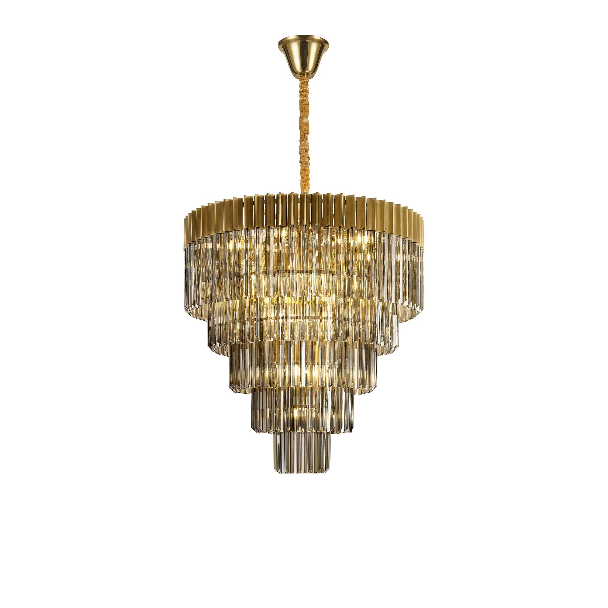 Donard Brass 19 Light Tiered Chandelier with Smoked Glass