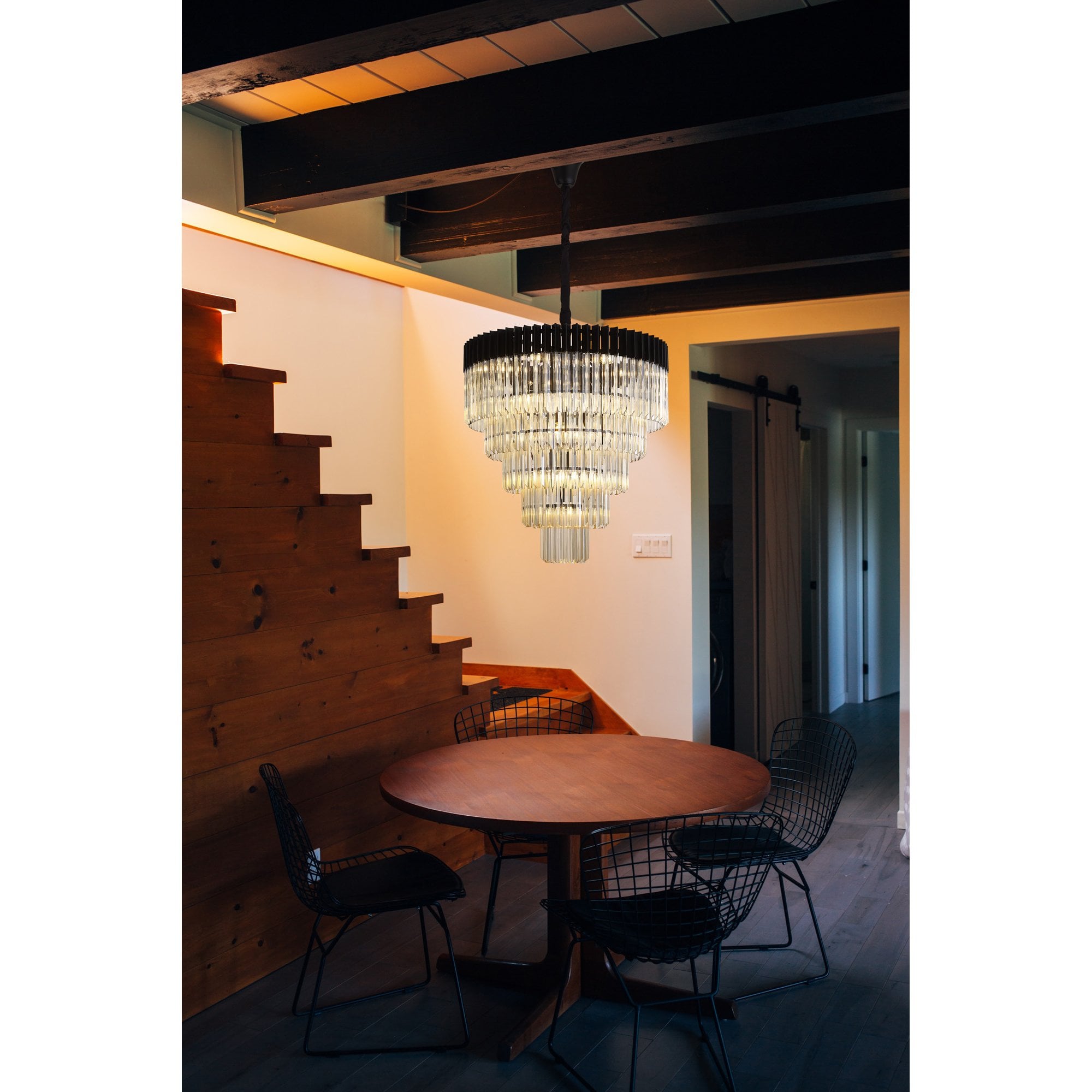 Donard Matt Black 19 Light Tiered Chandelier with Clear Glass