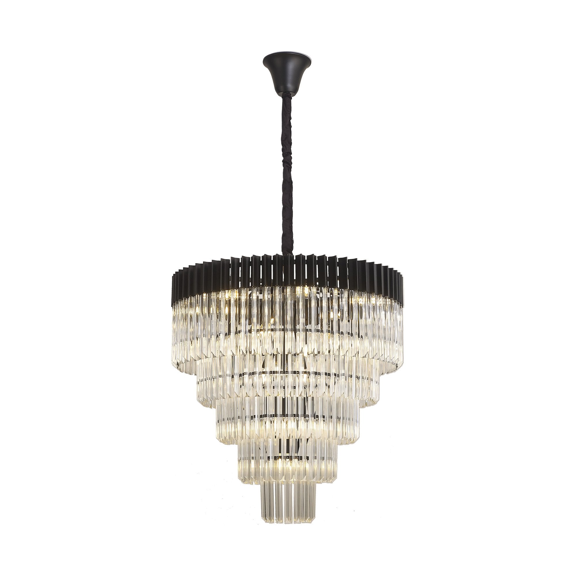 Donard Matt Black 19 Light Tiered Chandelier with Clear Glass