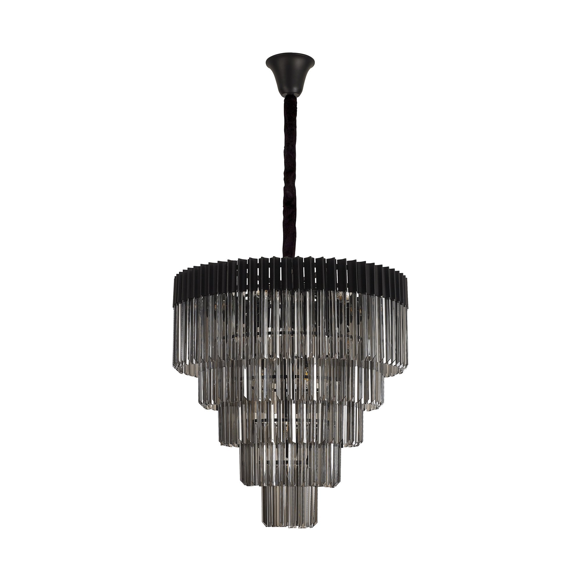 Donard Matt Black 19 Light Tiered Chandelier with Smoked Glass