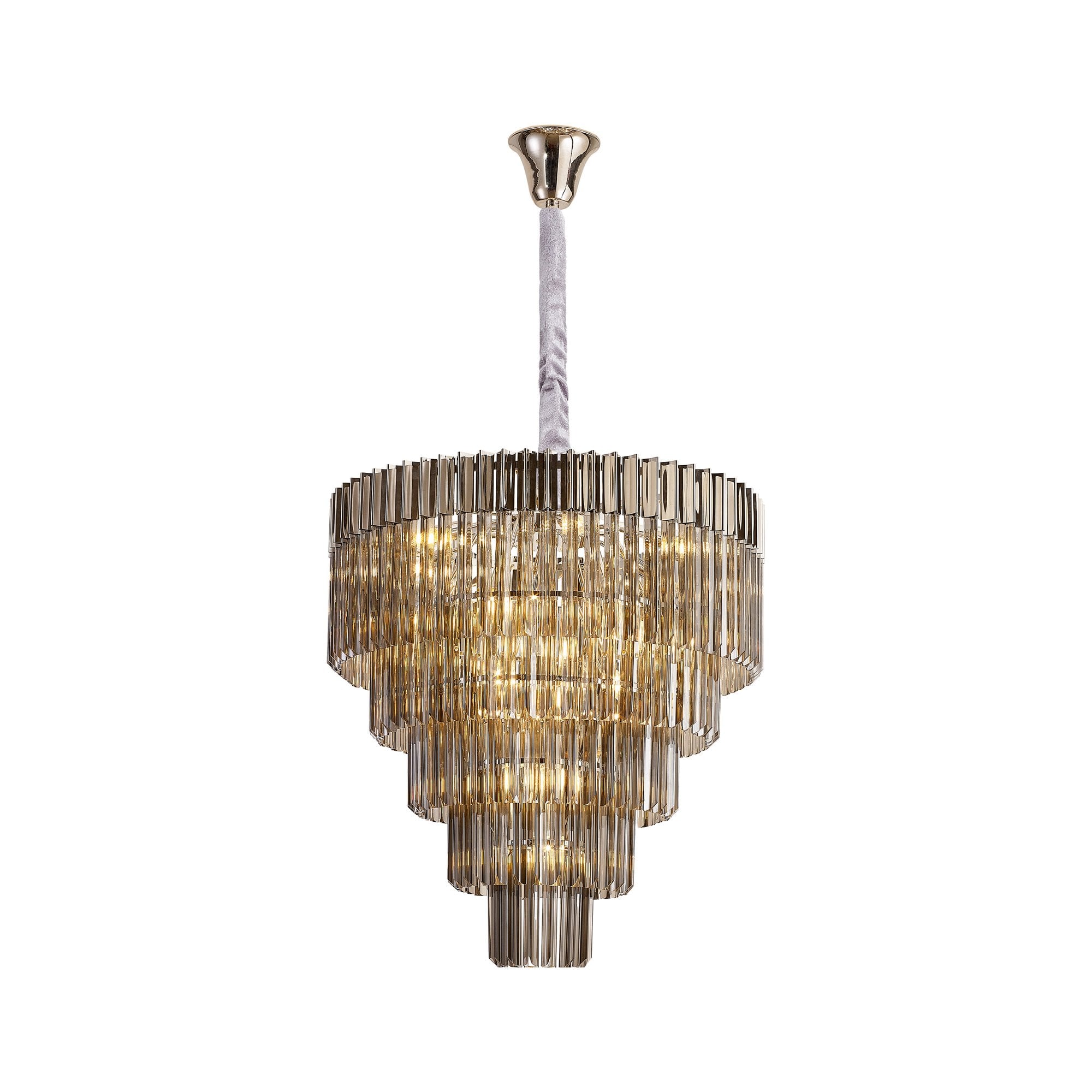 Donard Polished Nickel 19 Light Tiered Chandelier with Smoked Glass