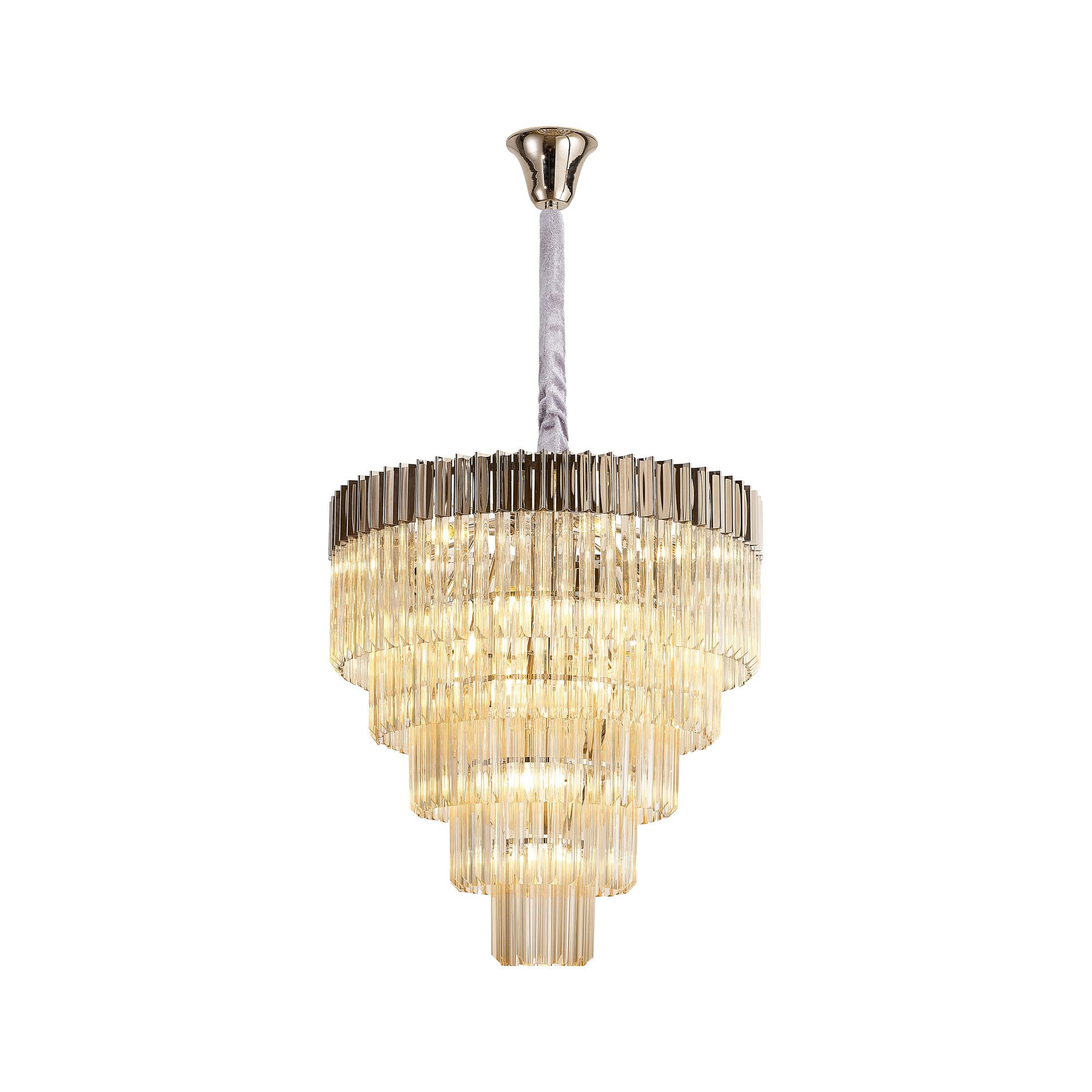 Donard Polished Nickel 19 Light Tiered Chandelier with Cognac Glass