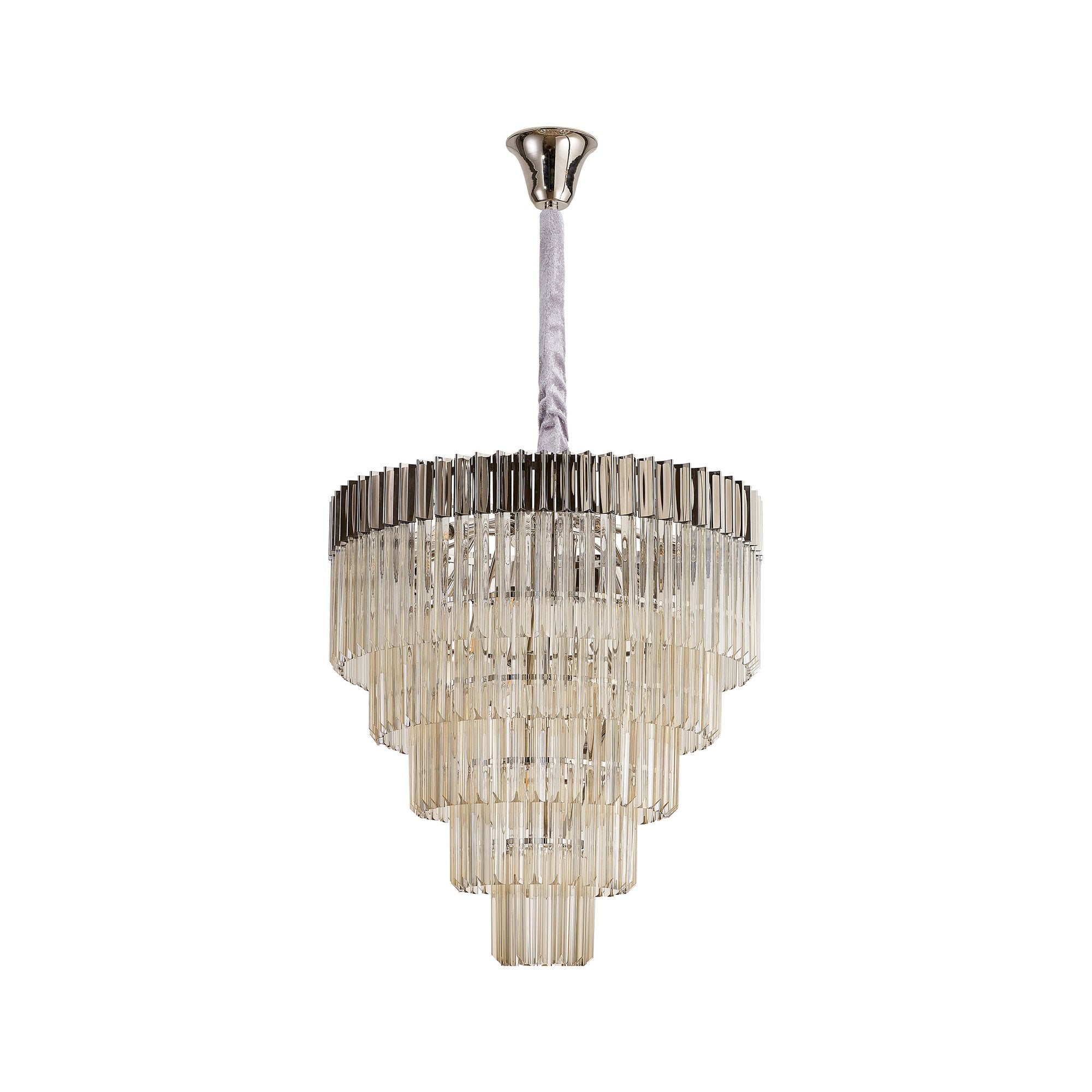 Donard Polished Nickel 19 Light Tiered Chandelier with Cognac Glass