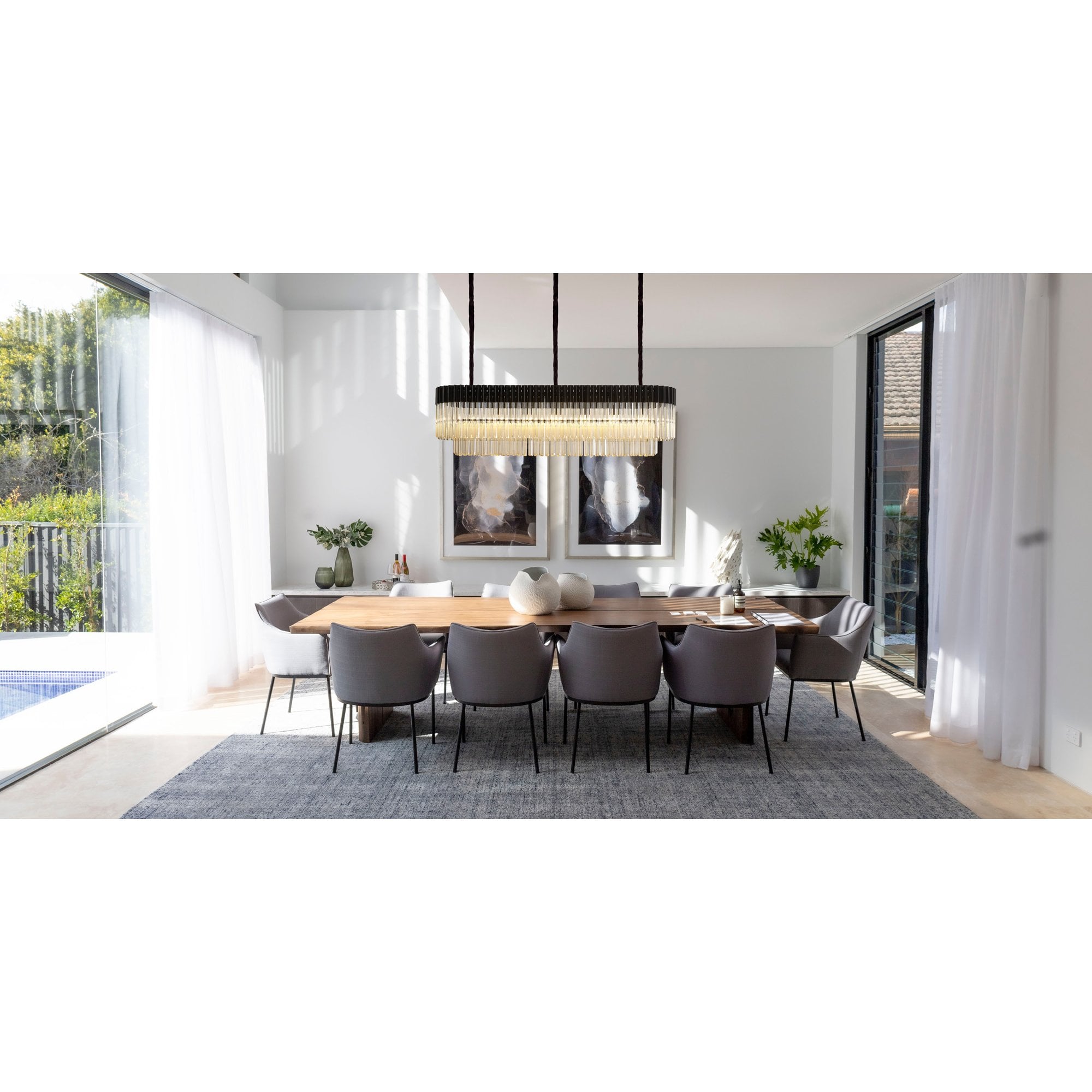 Donard Matt Black 7 Light Bar Pendant with Cognac Glass