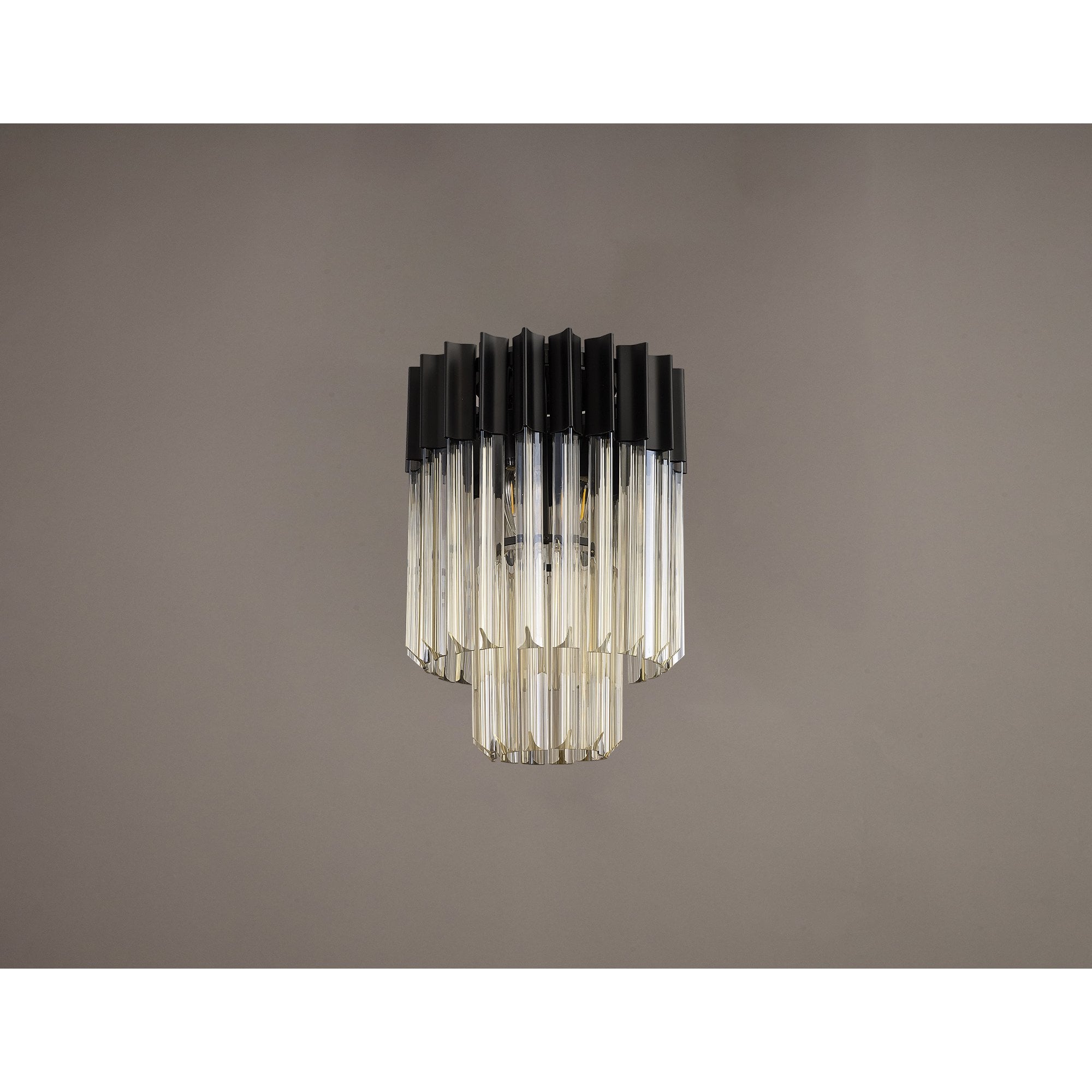 Donard Matt Black 3 Light Flush Fitting with Cognac Glass