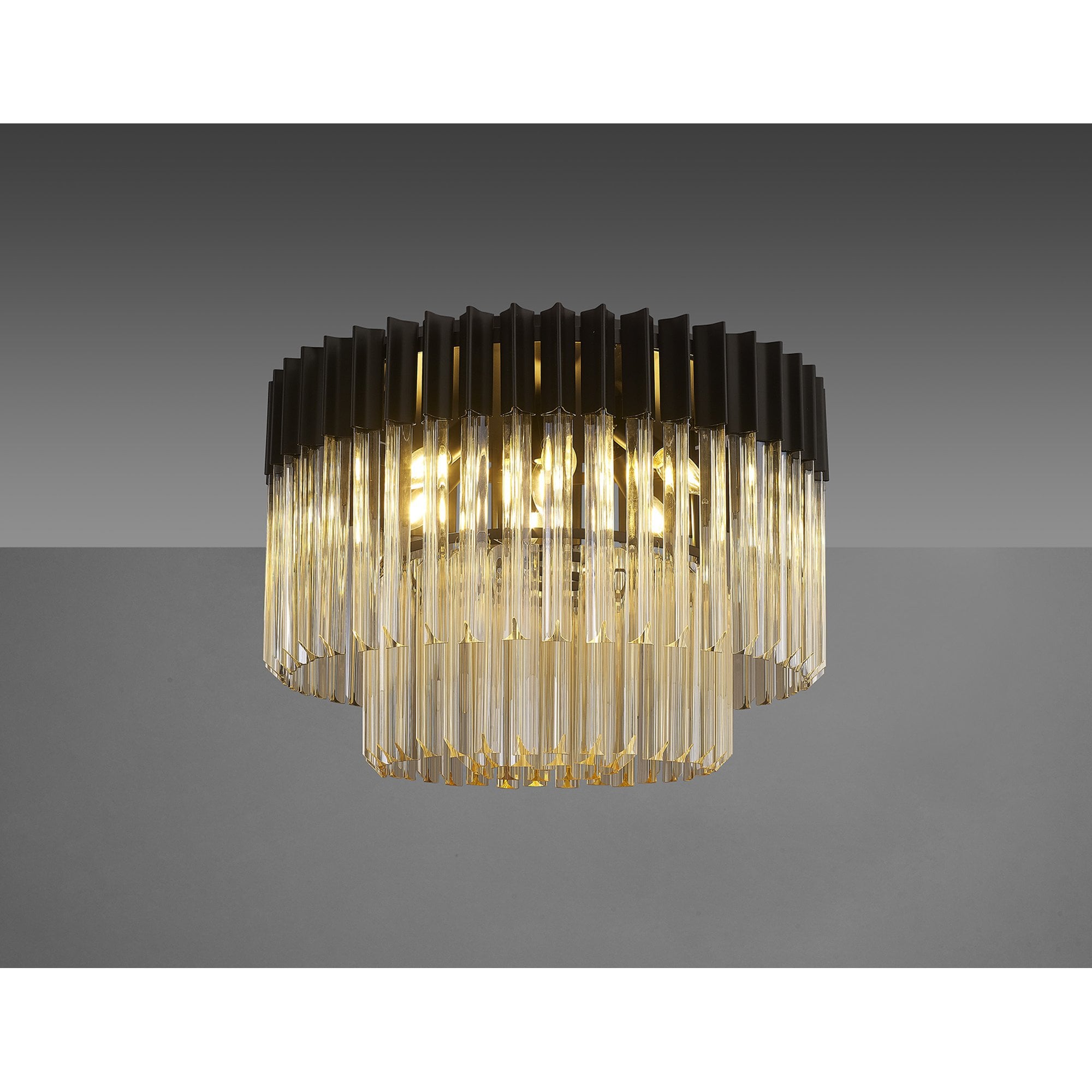 Donard Matt Black 7 Light Flush Fitting with Cognac Glass