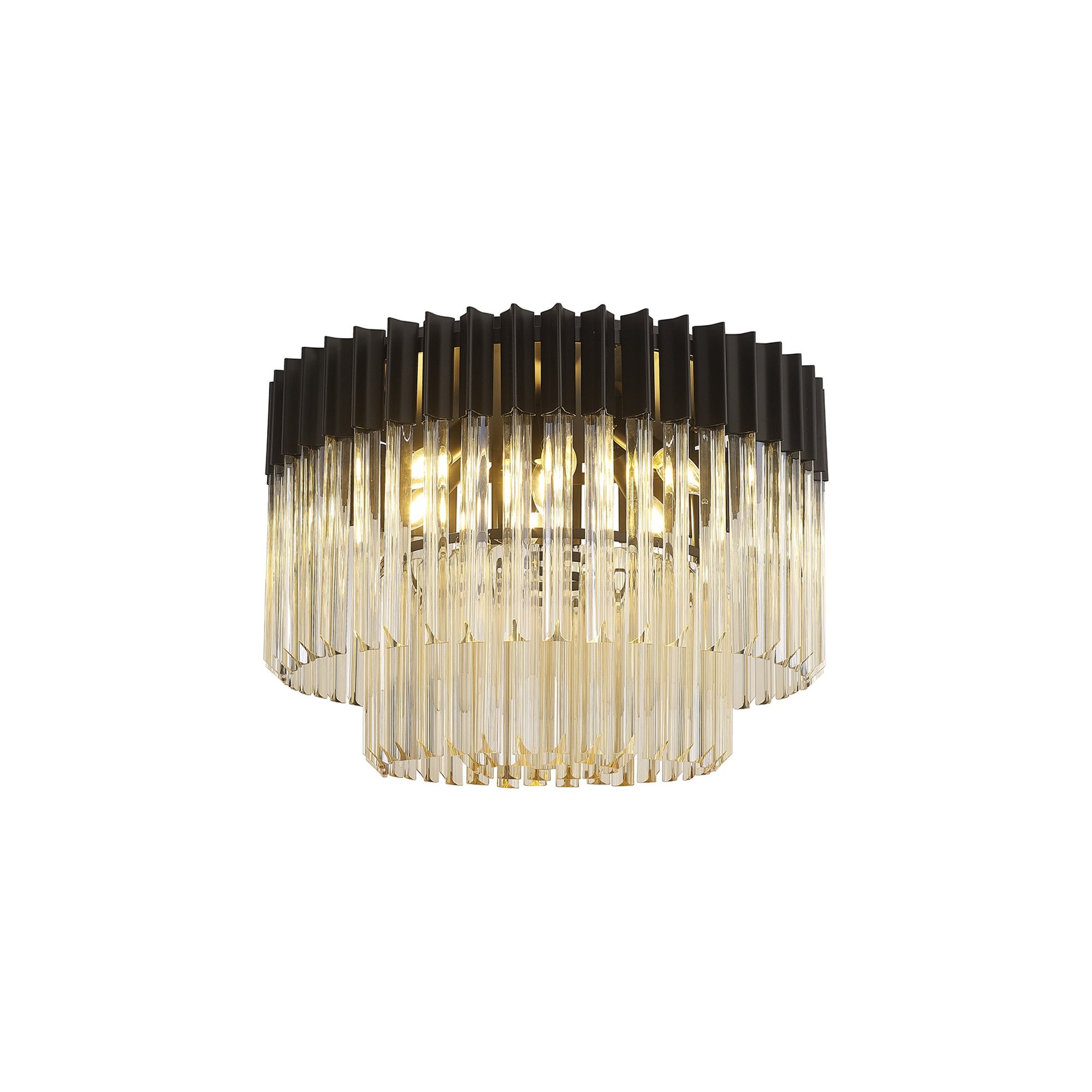 Donard Matt Black 7 Light Flush Fitting with Cognac Glass