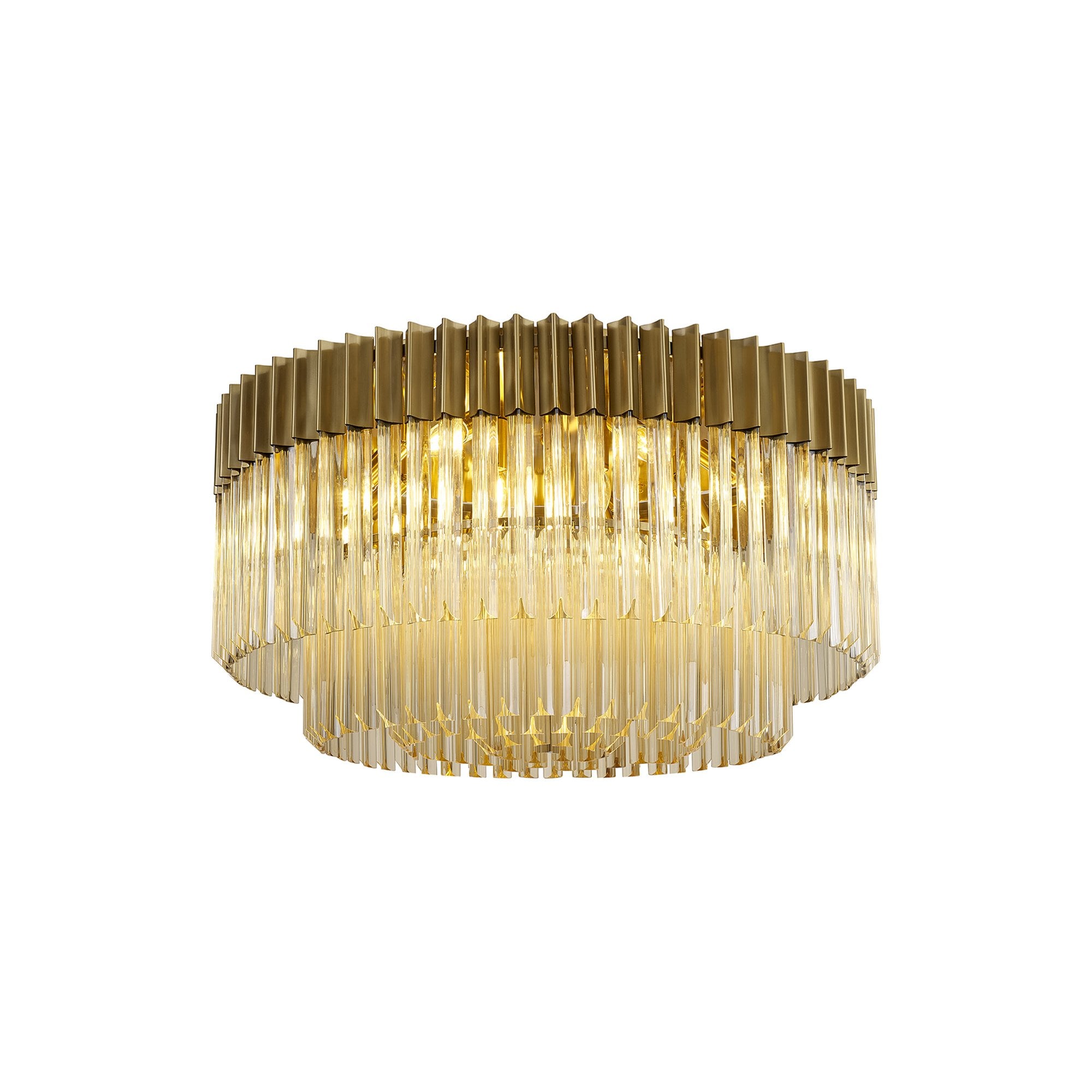 Donard Brass 12 Light Flush Fitting with Cognac Glass