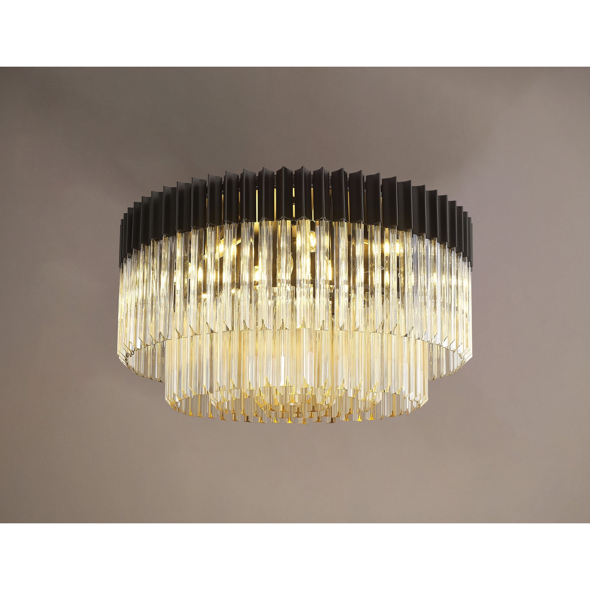 Donard Matt Black 12 Light Flush Fitting with Cognac Glass