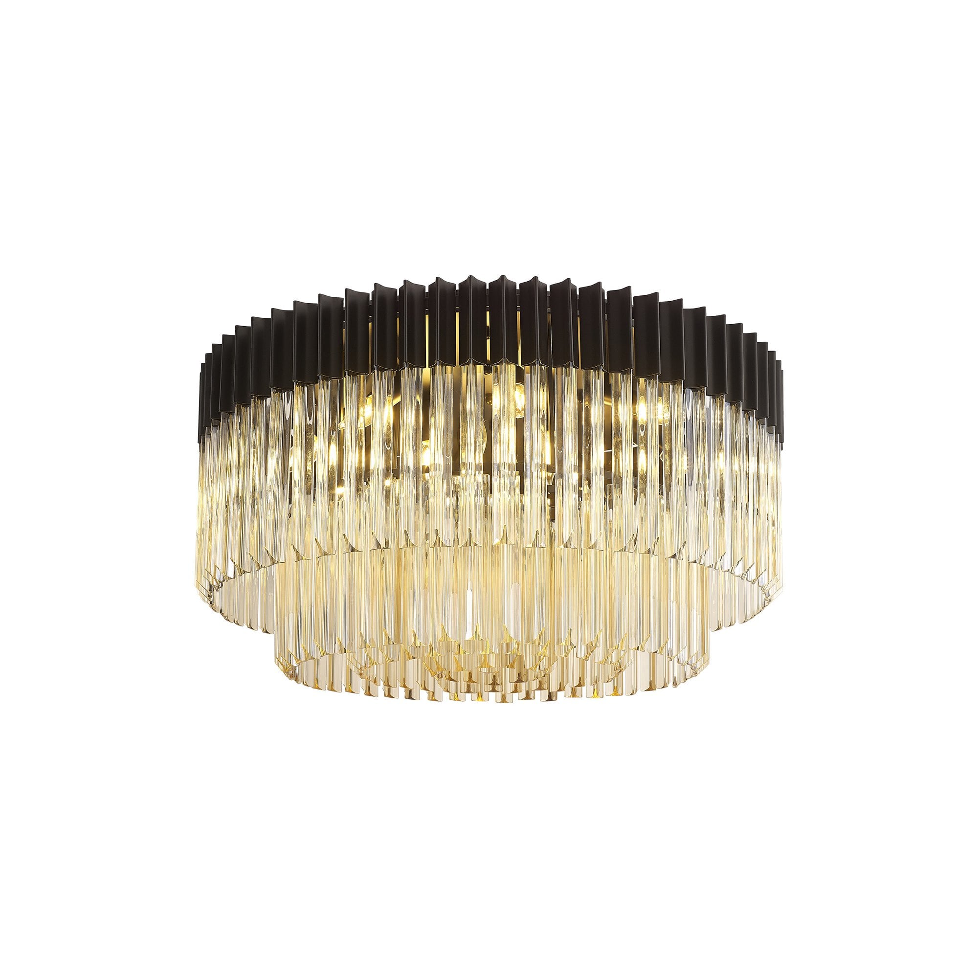 Donard Matt Black 12 Light Flush Fitting with Cognac Glass