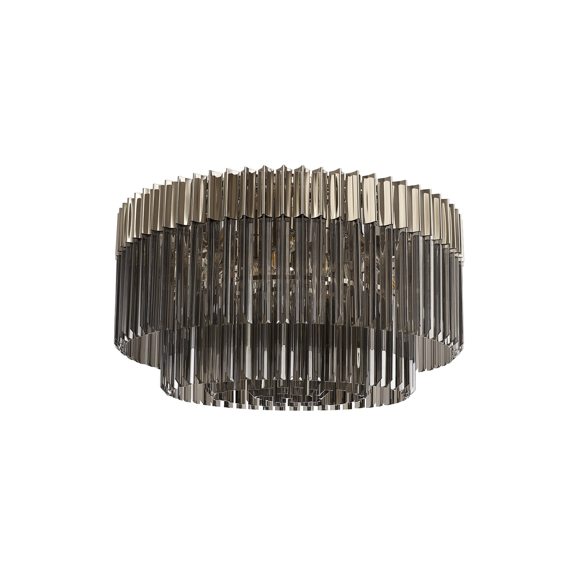 Donard Polished Nickel 12 Light Flush Fitting with Smoked Glass