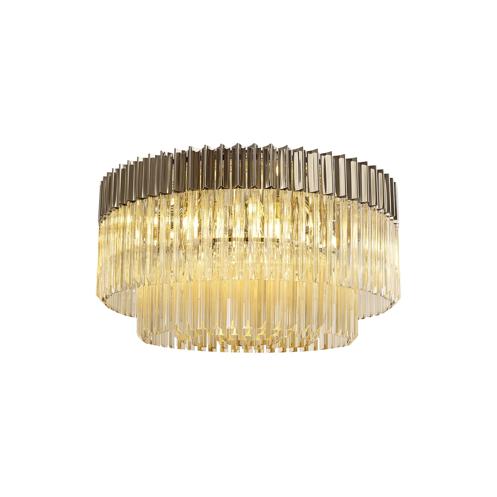 Donard Polished Nickel 12 Light Flush Fitting with Cognac Glass