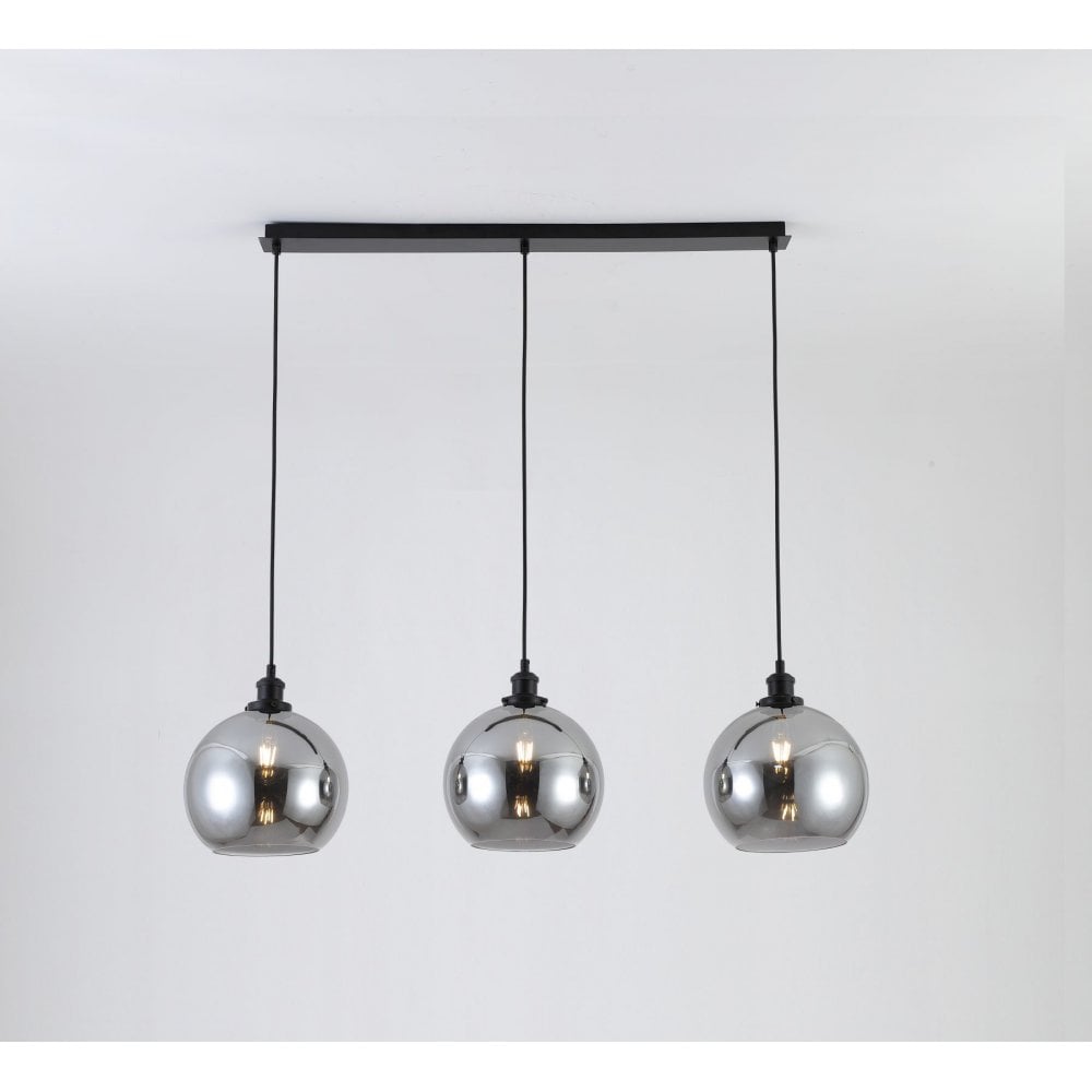 Lewis 3 Light Bar in Matt Black & Smoked Glass Shades