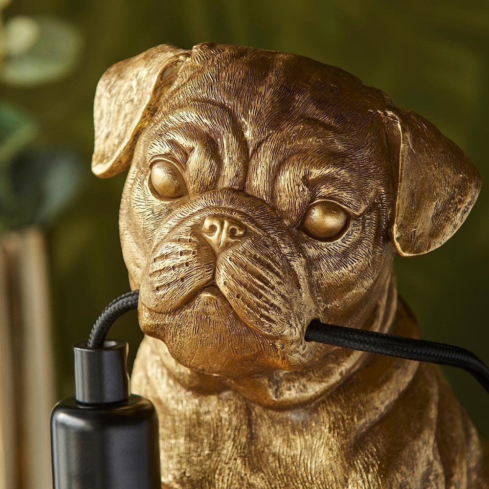Pug Puppy Table Lamp in Vintage Gold Finish