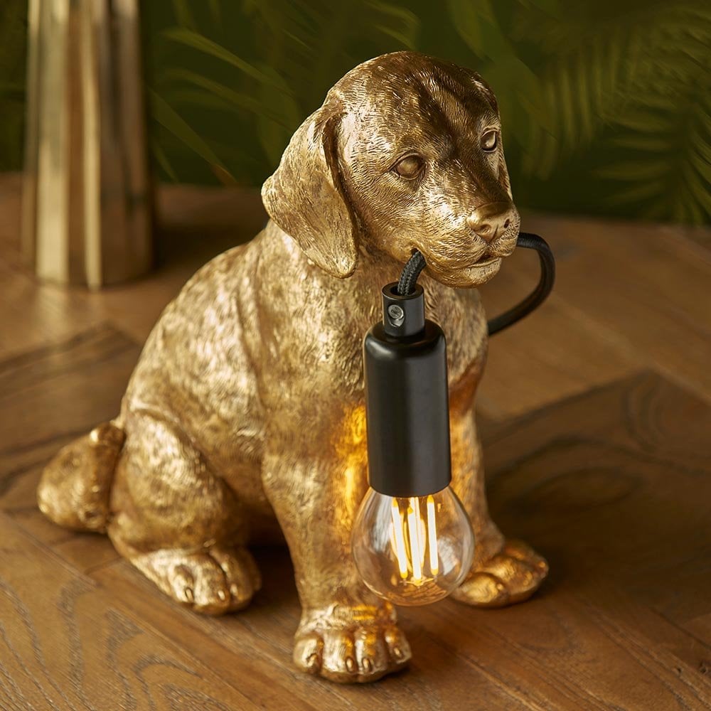 Labrador Puppy Table Lamp in Vintage Gold Finish