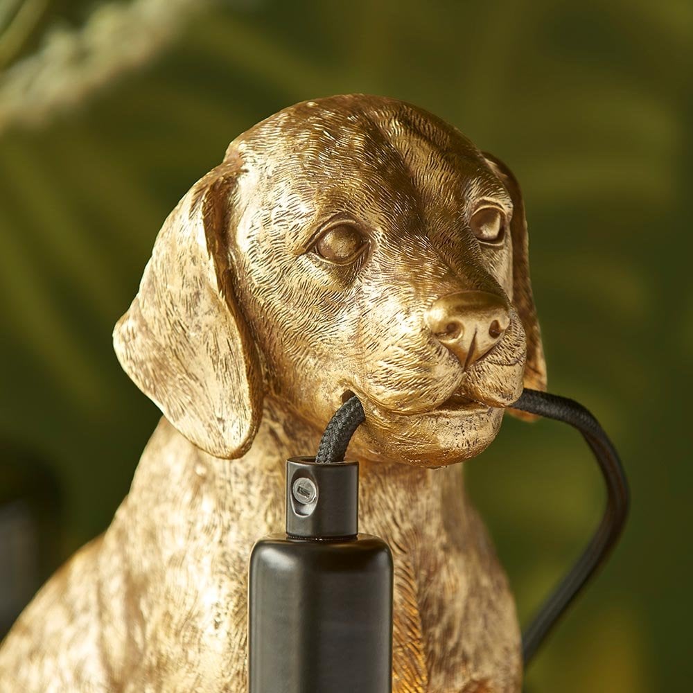 Labrador Puppy Table Lamp in Vintage Gold Finish