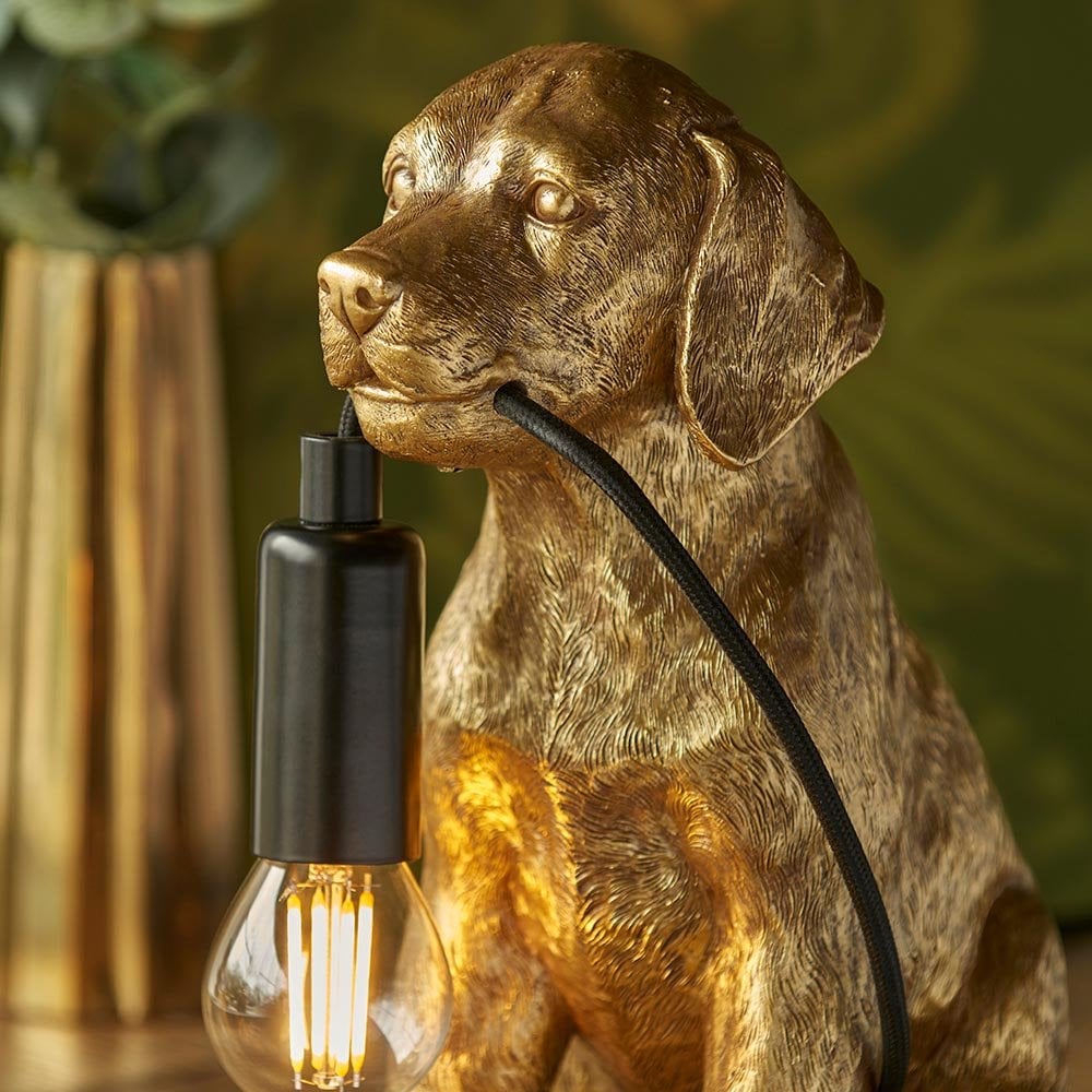 Labrador Puppy Table Lamp in Vintage Gold Finish