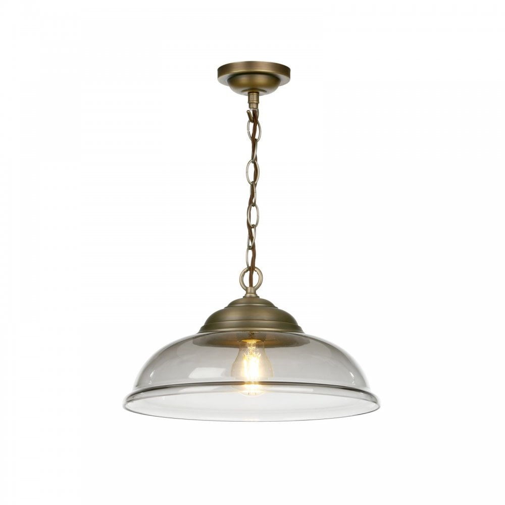 Webster Pendant Smoked Glass Antique Brass