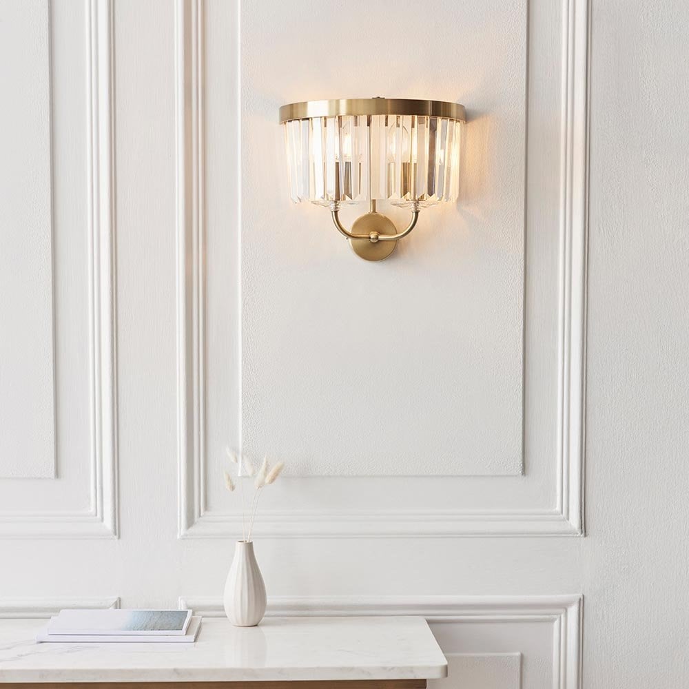 Carol Antique Brass & Crystal Wall Light