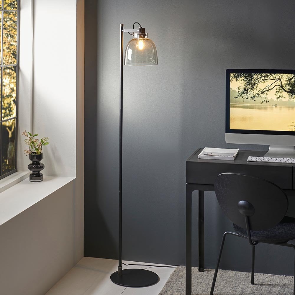 Belle Smoked Grey Floor Lamp in Black Finish