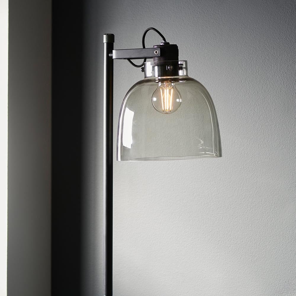 Belle Smoked Grey Floor Lamp in Black Finish
