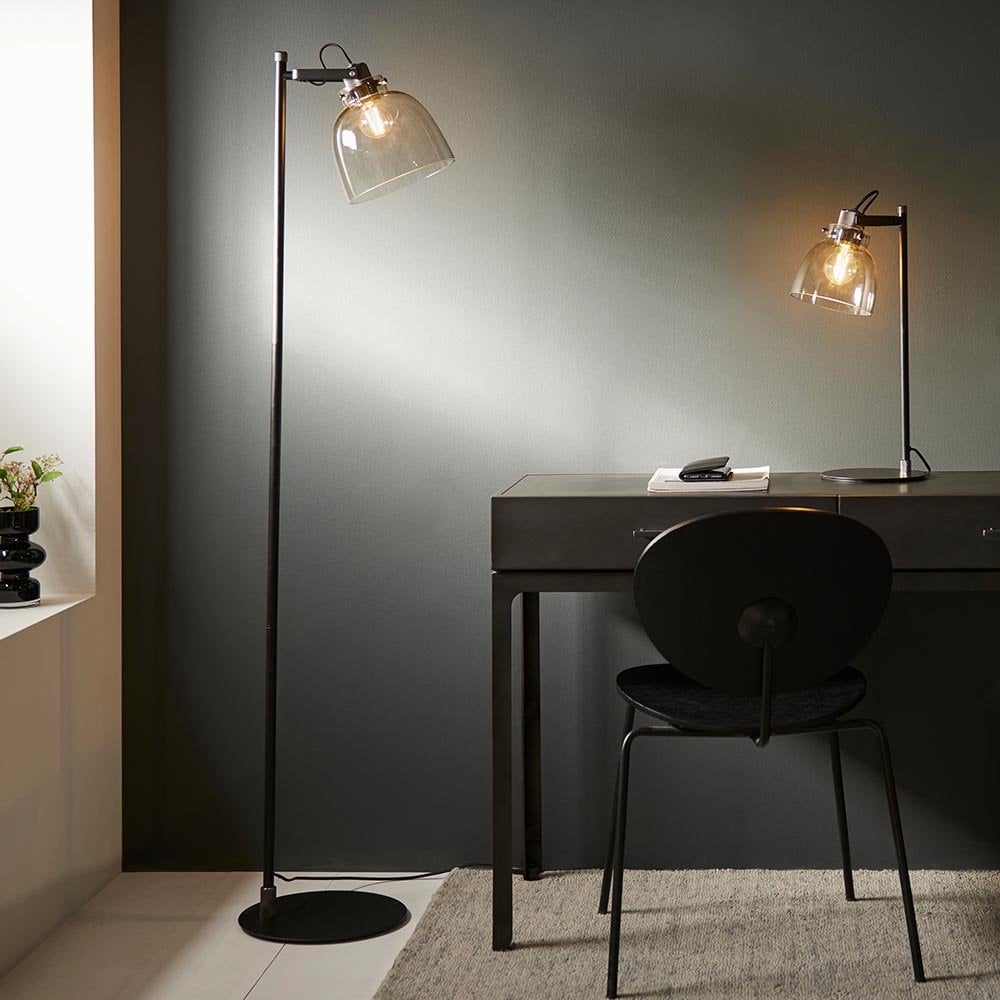 Belle Smoked Grey Floor Lamp in Black Finish
