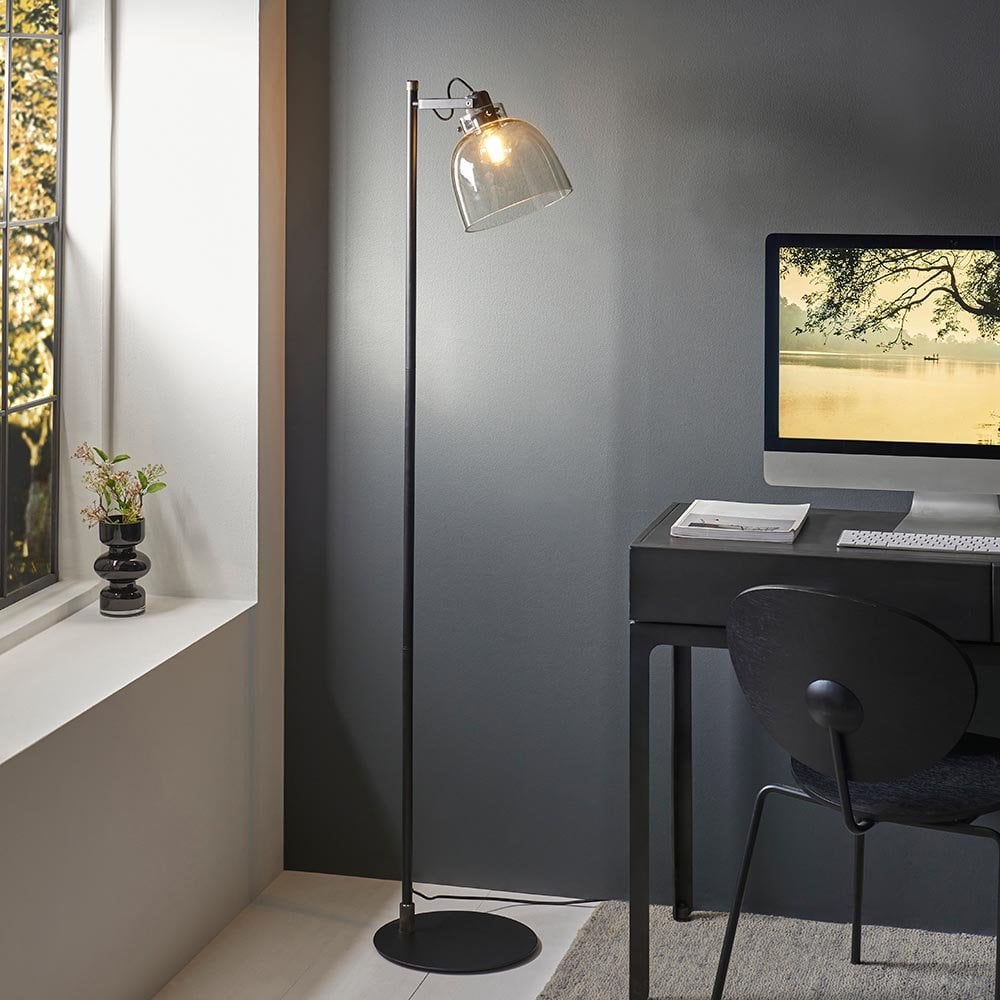 Belle Smoked Grey Floor Lamp in Black Finish