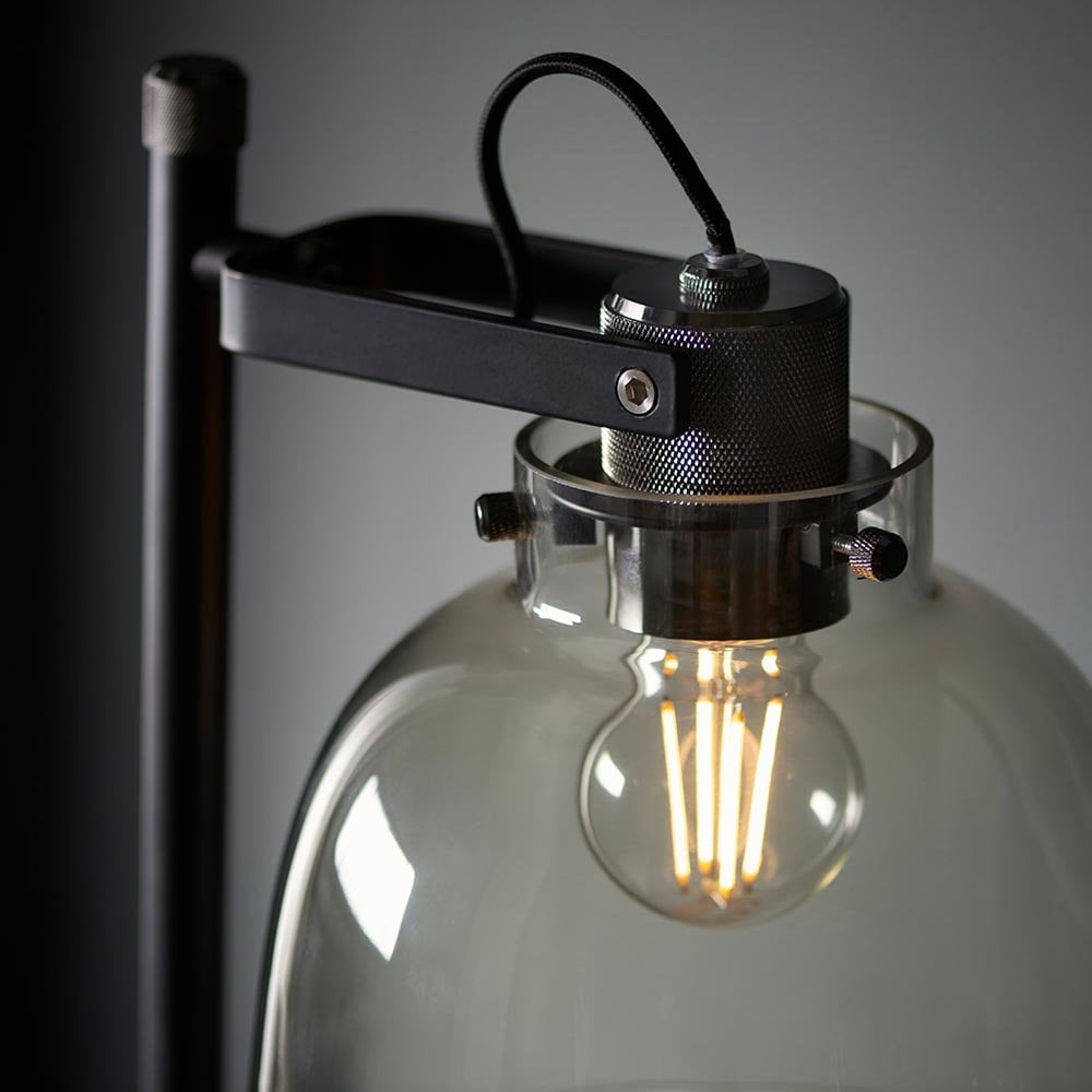 Belle Smoked Grey Floor Lamp in Black Finish