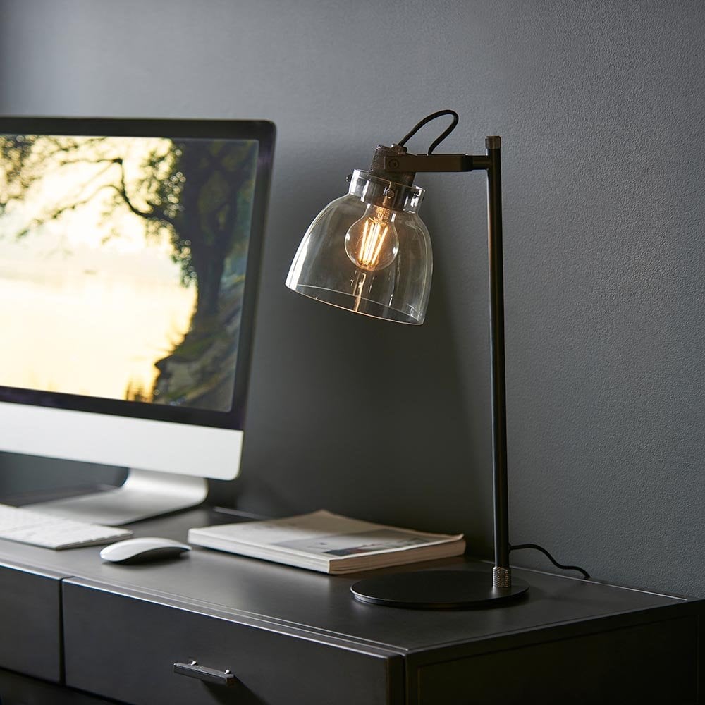 Urban Belle Smoked Grey Table Lamp in Black Finish