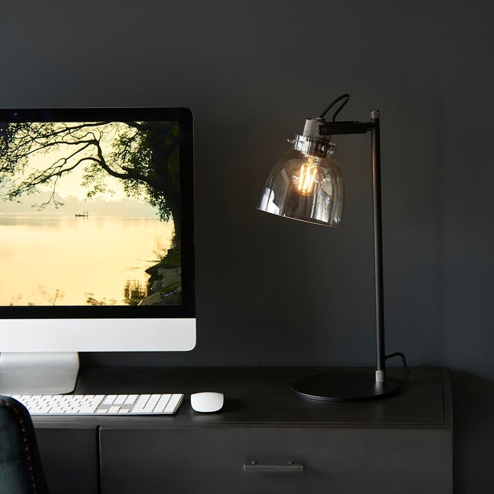 Urban Belle Smoked Grey Table Lamp in Black Finish