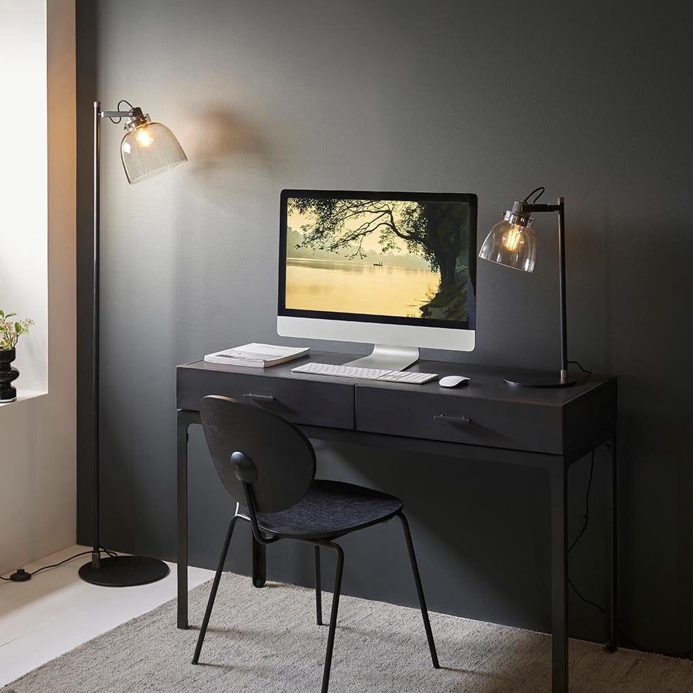 Urban Belle Smoked Grey Table Lamp in Black Finish