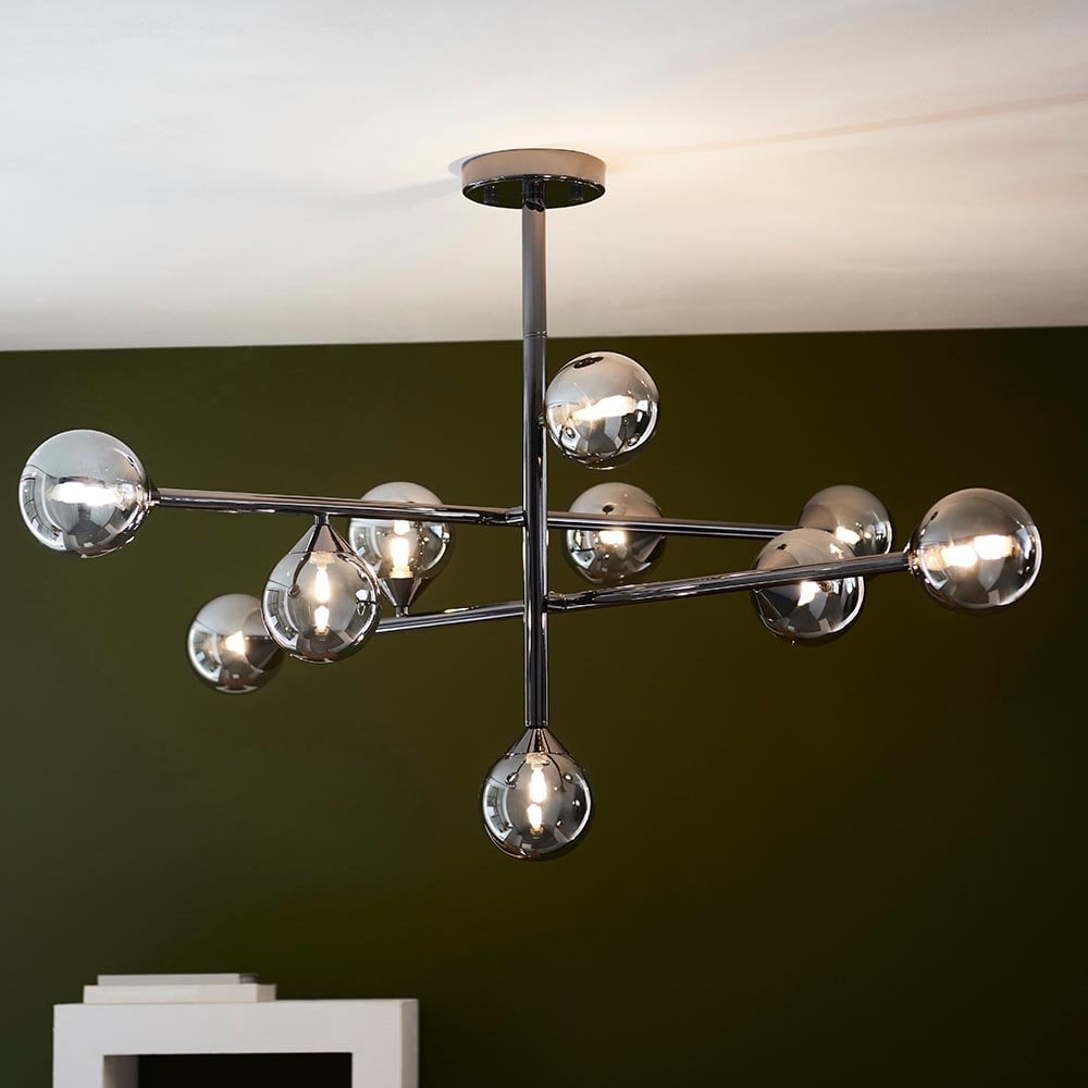 Eve 10 Light Black Chrome Pendant with Smoked Shades