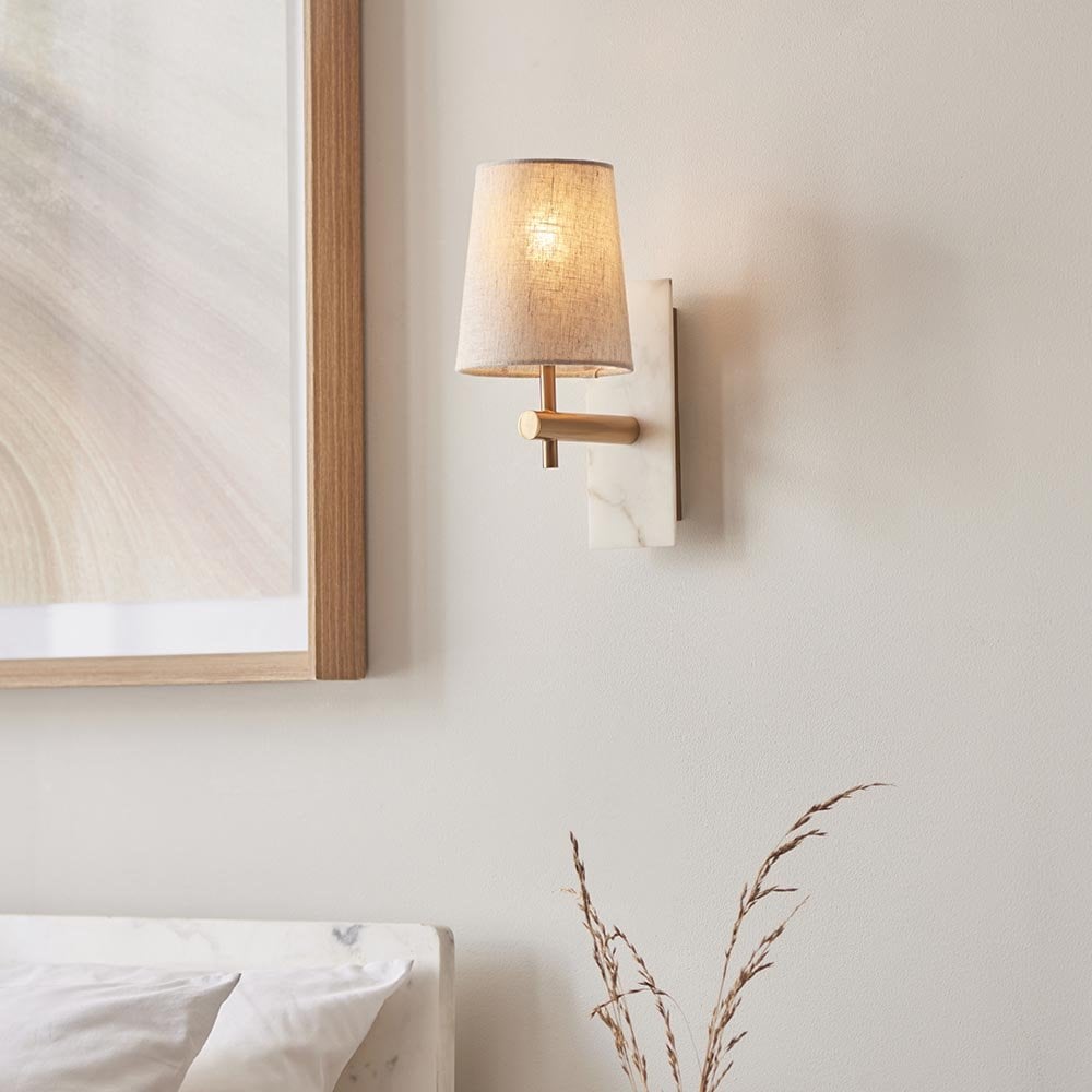 Ellie Brass & Marble Wall Light with Tapered Shade