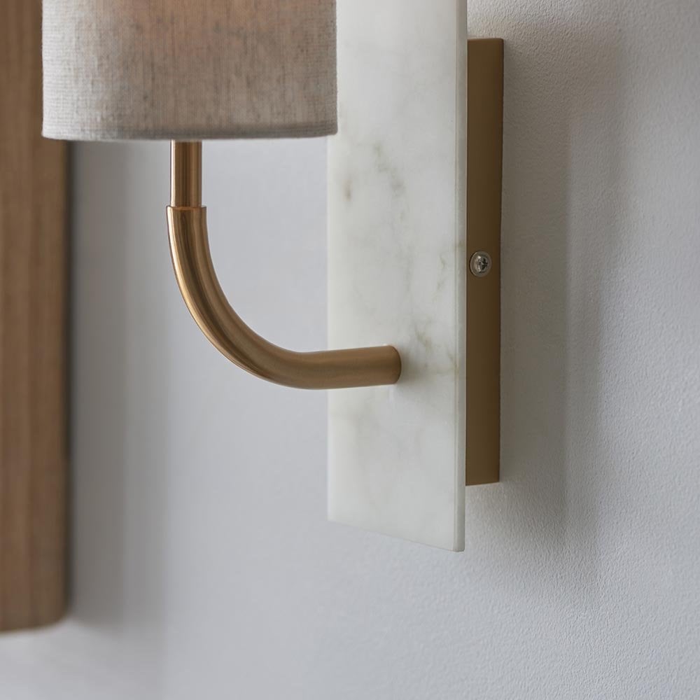 Ellie Curved Brass & Marble Wall Light with Cylinder Shade