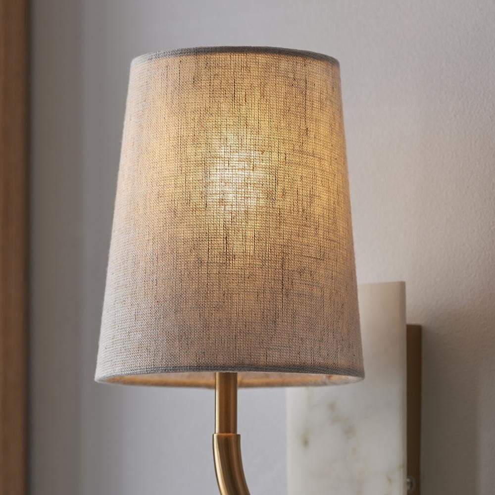 Ellie Curved Brass & Marble Wall Light with Tapered Shade