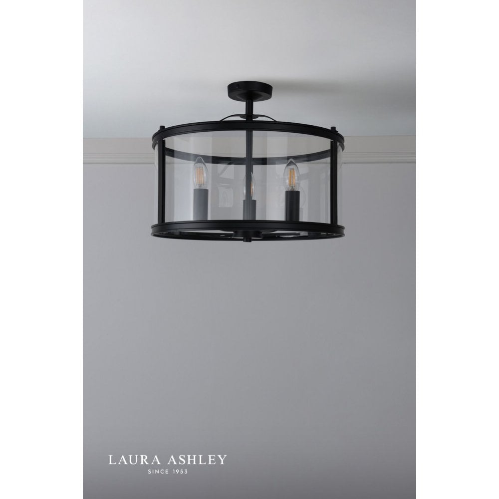 Harrington 3 Light Semi Flush in Matt Black