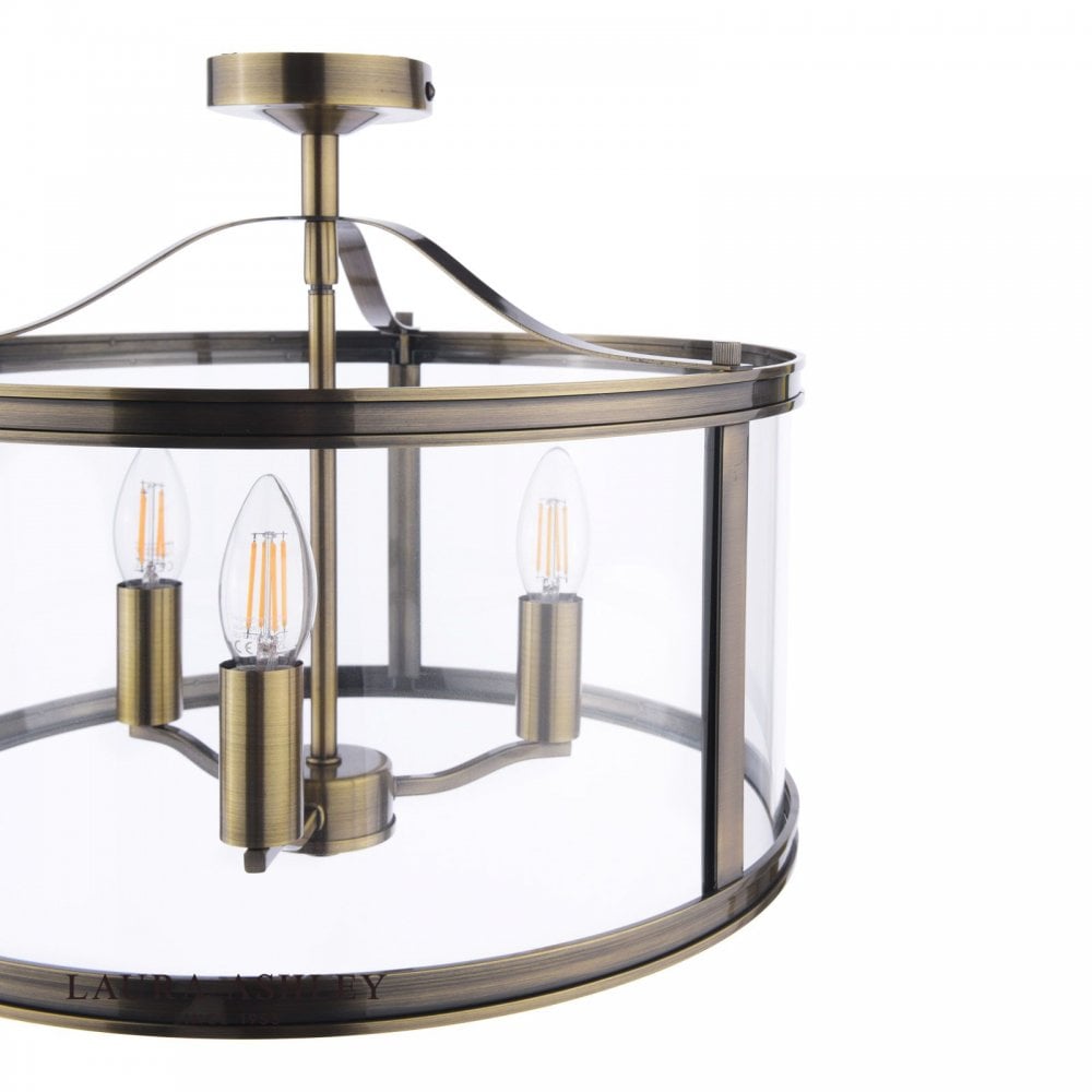 Harrington 3 Light Semi Flush in Antique Brass