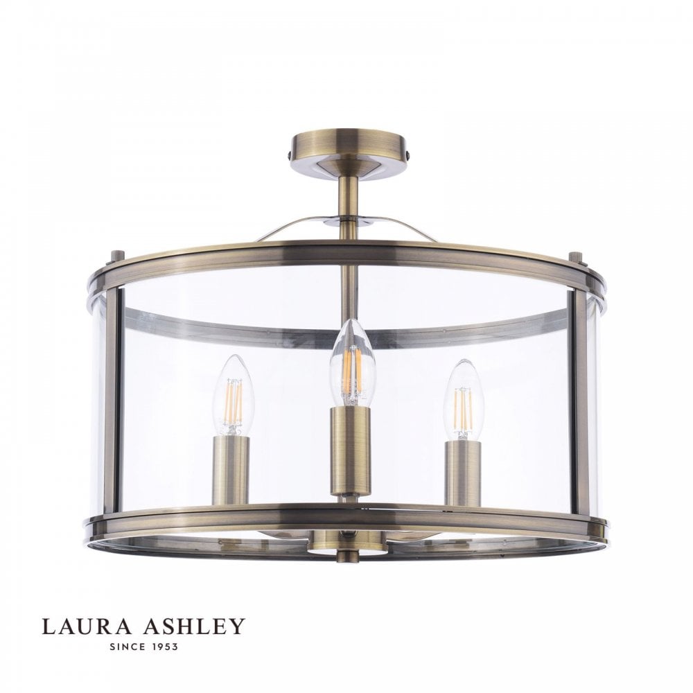 Harrington 3 Light Semi Flush in Antique Brass