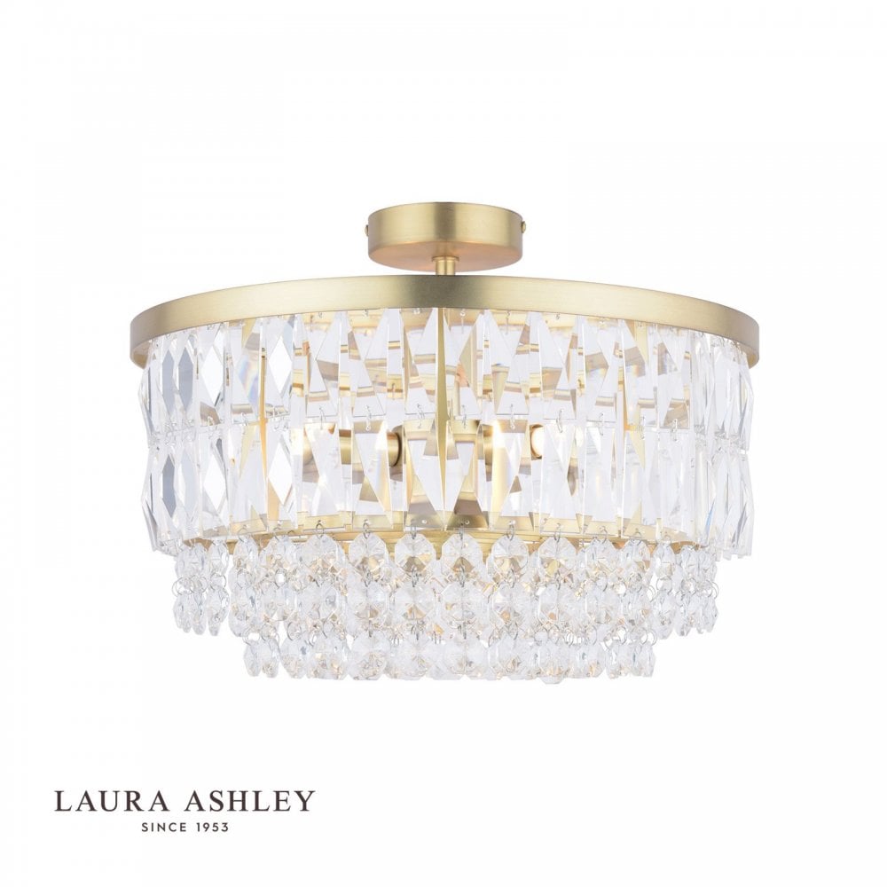 Rhosill 3 Light Semi Flush Glass & Antique Brass