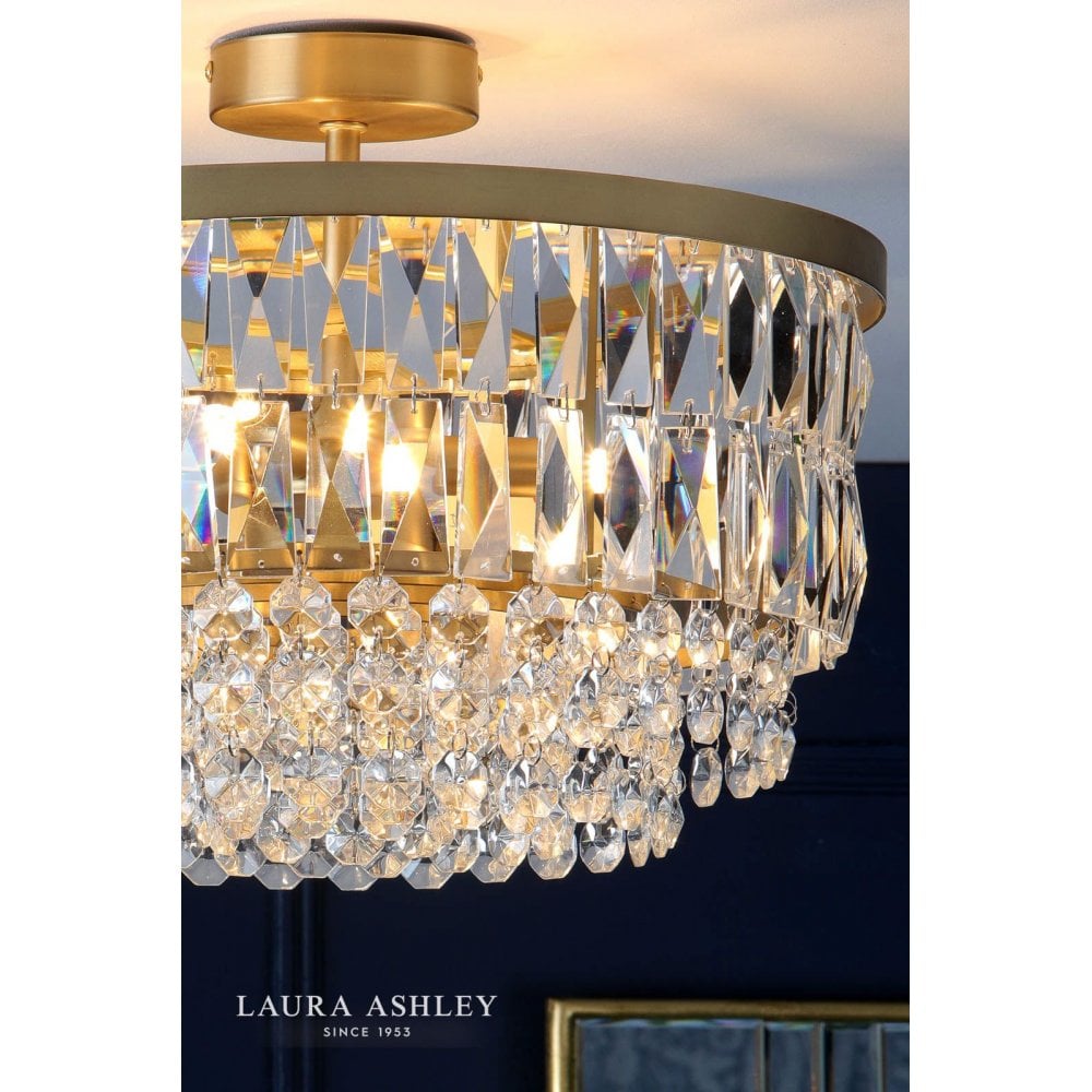 Rhosill 3 Light Semi Flush Glass & Antique Brass