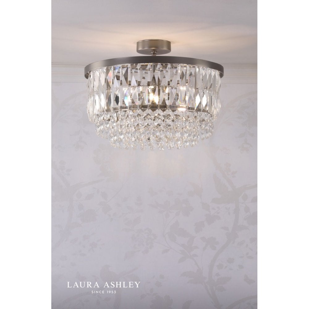 Rhosill 3 Light Semi Flush Glass & Aged Pewter
