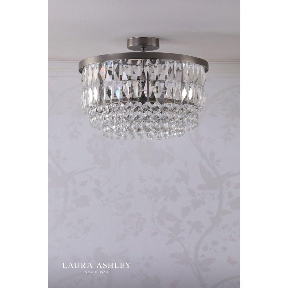 Rhosill 3 Light Semi Flush Glass & Aged Pewter